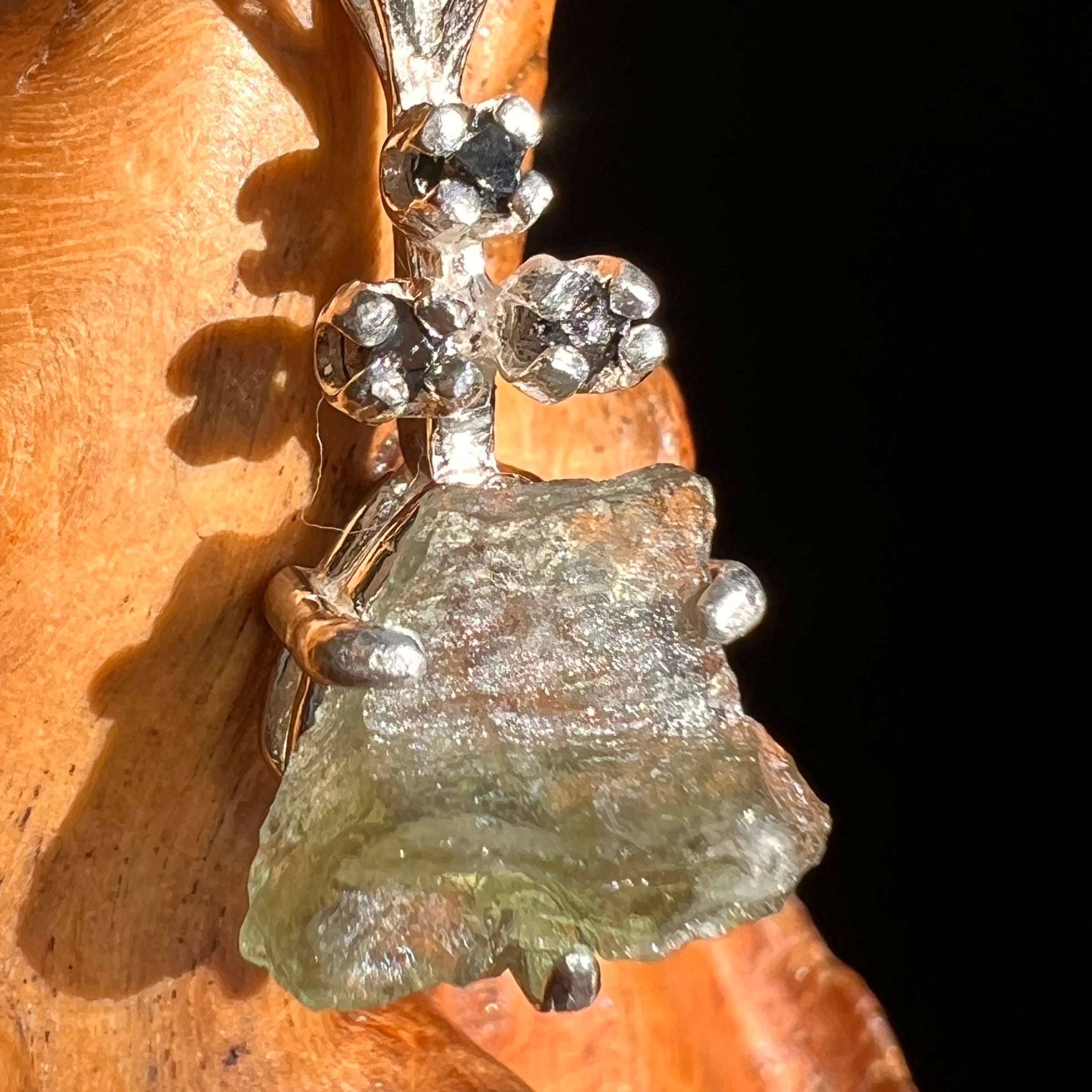 Moldavite & Brookite Necklace Sterling Silver #5594-Moldavite Life