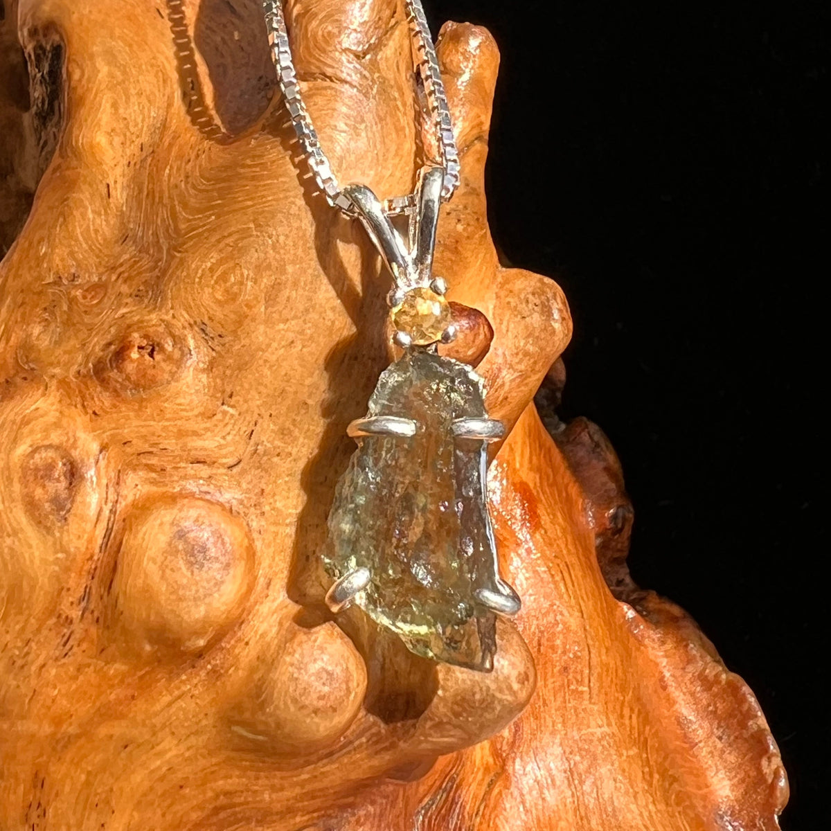 Moldavite & Citrine Necklace Sterling Silver #5511-Moldavite Life