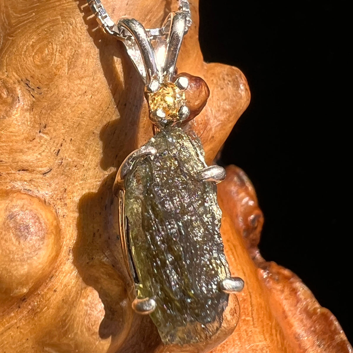 Moldavite & Citrine Necklace Sterling Silver #5512-Moldavite Life