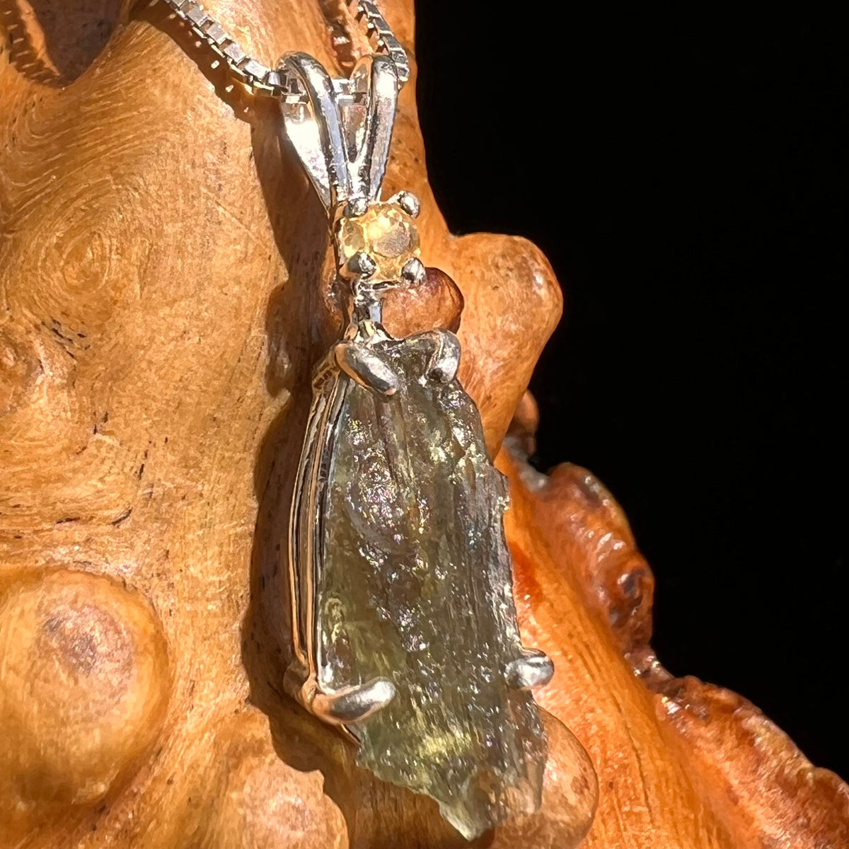 Moldavite & Citrine Necklace Sterling Silver #5514-Moldavite Life