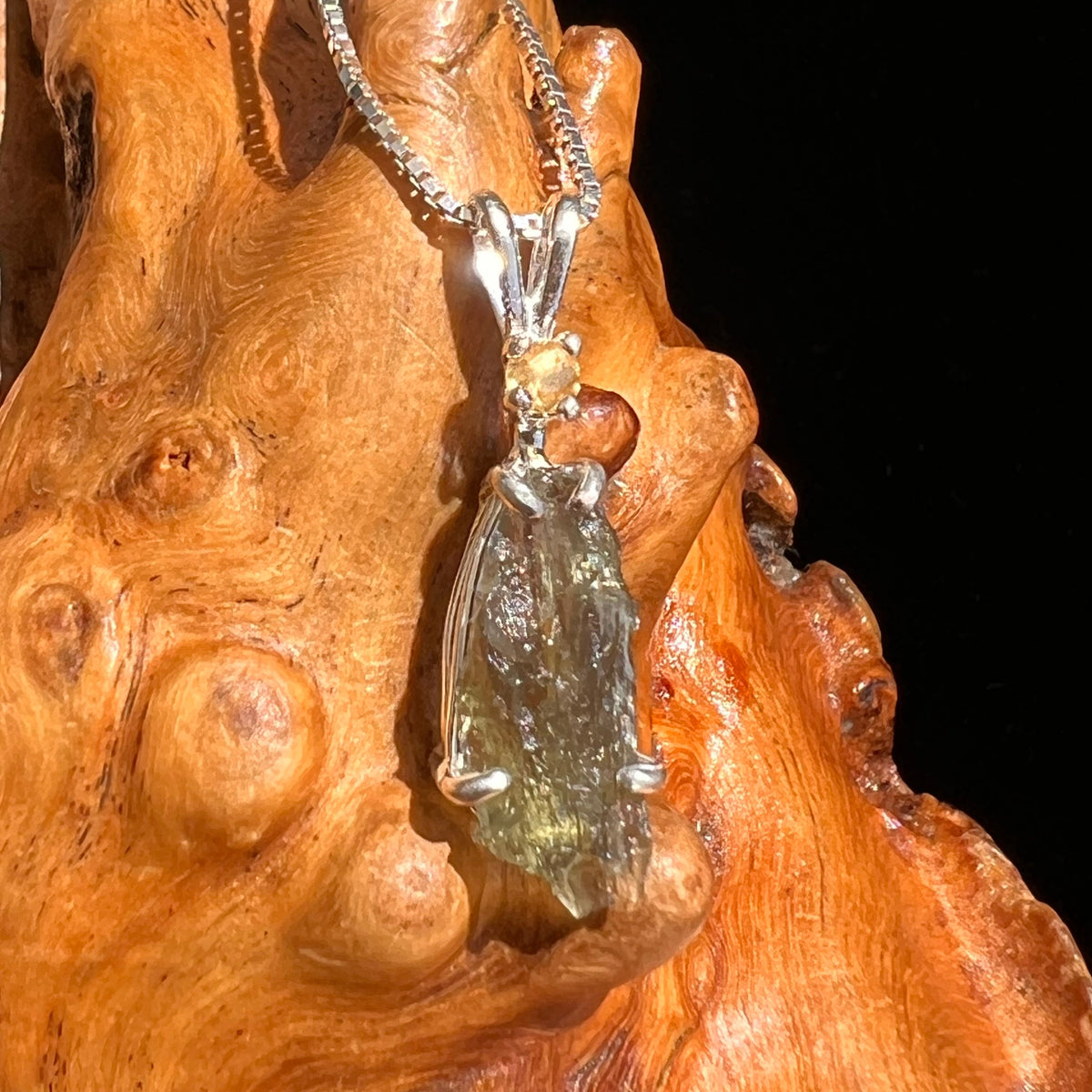 Moldavite & Citrine Necklace Sterling Silver #5514-Moldavite Life