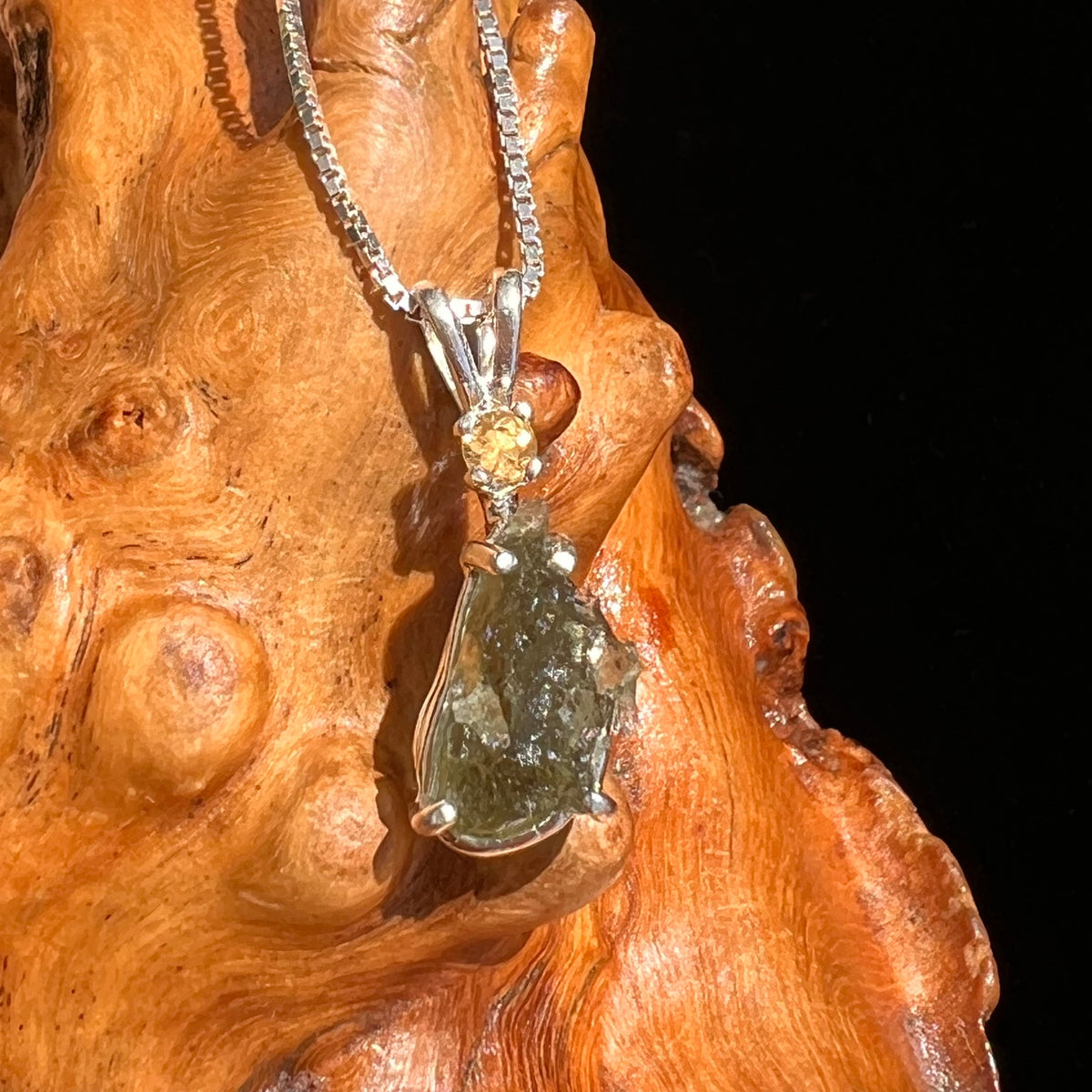 Moldavite & Citrine Necklace Sterling Silver #5516-Moldavite Life