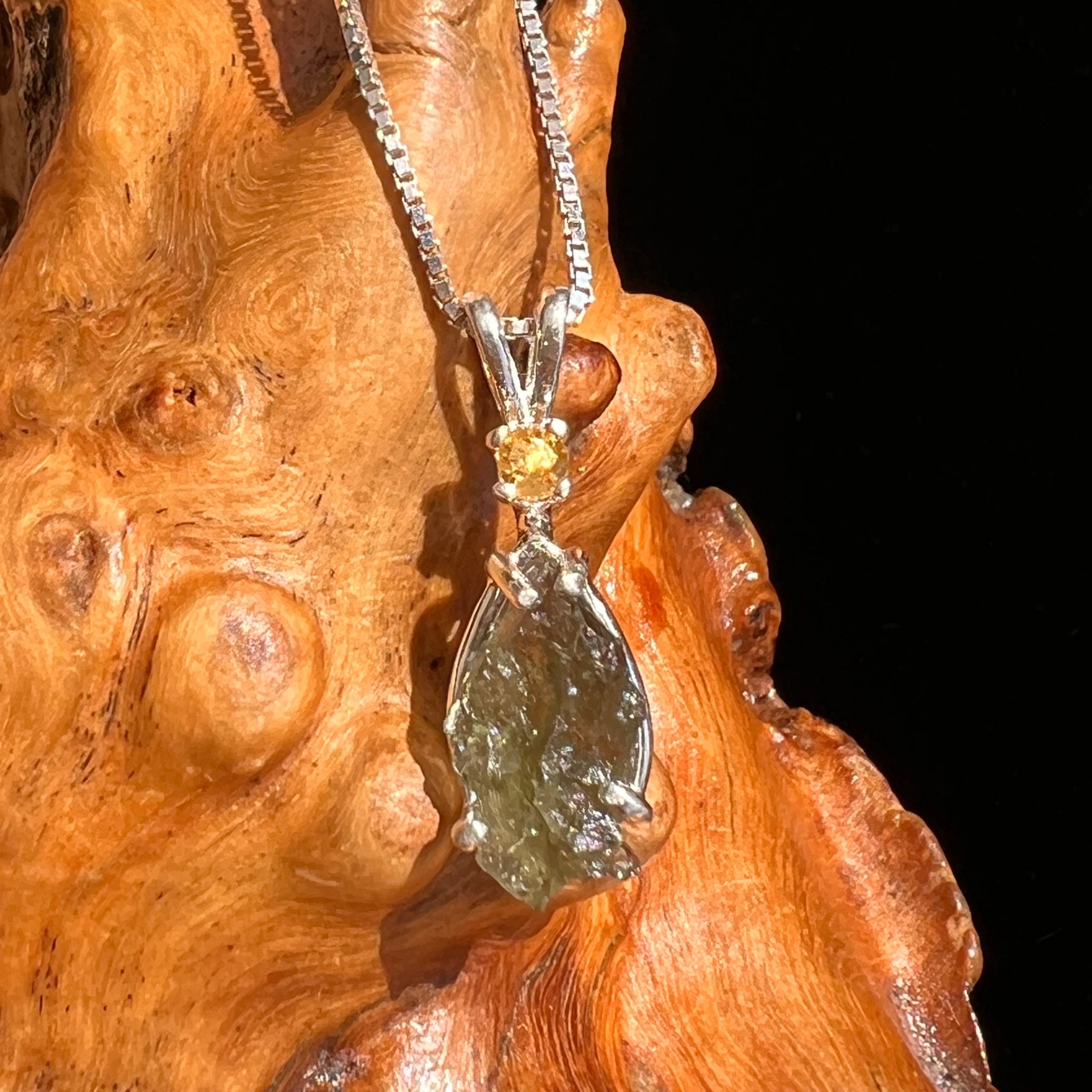 Moldavite & Citrine Necklace Sterling Silver #5517-Moldavite Life