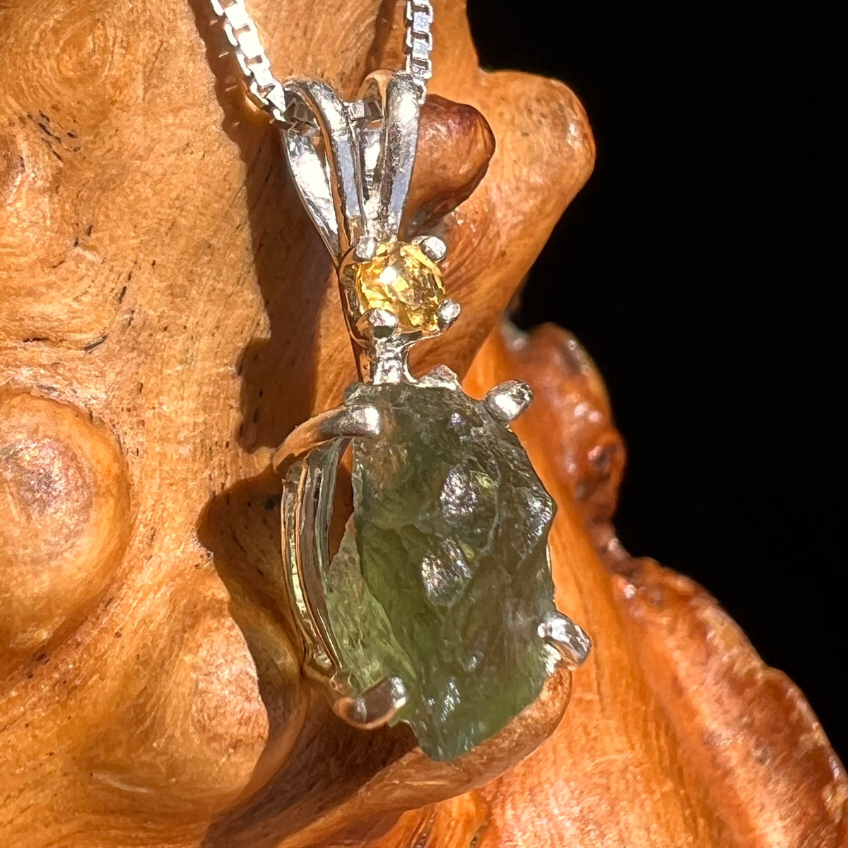 Moldavite & Citrine Necklace Sterling Silver #5518-Moldavite Life