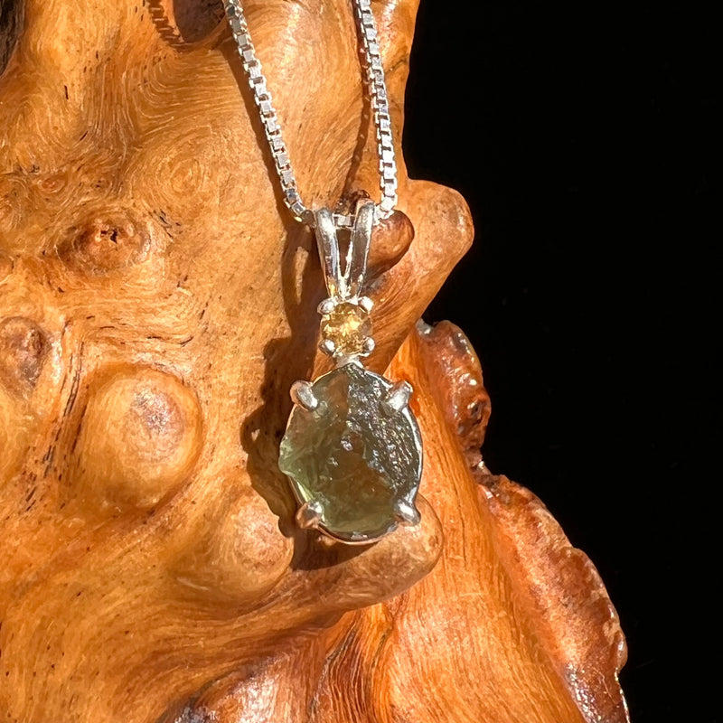 Moldavite & Citrine Necklace Sterling Silver #5520-Moldavite Life