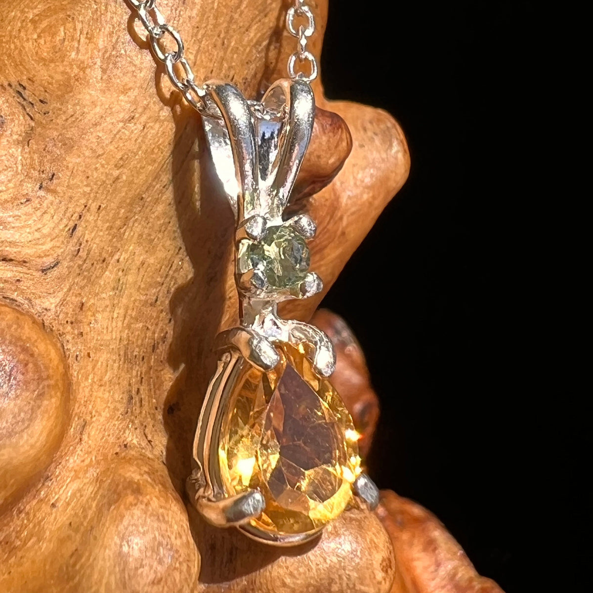 Moldavite & Citrine Necklace Sterling Silver #6671-Moldavite Life