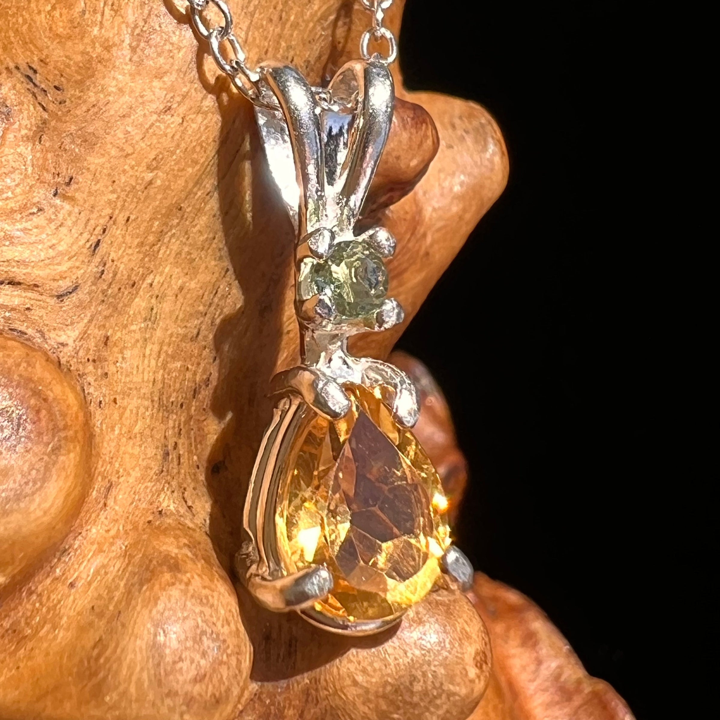 Moldavite & Citrine Necklace Sterling Silver #6671-Moldavite Life