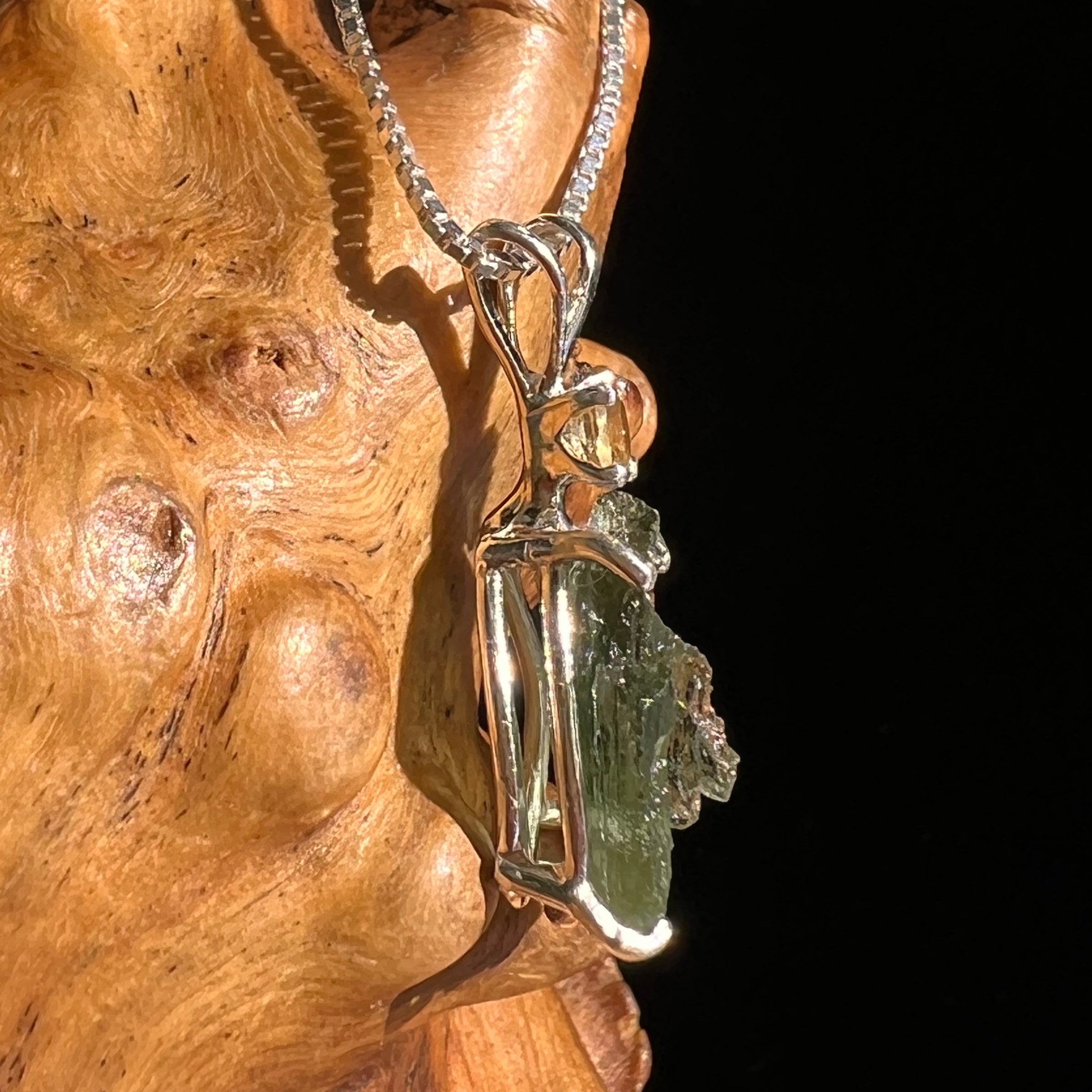 Moldavite & Citrine Necklace Sterling Silver #6676-Moldavite Life