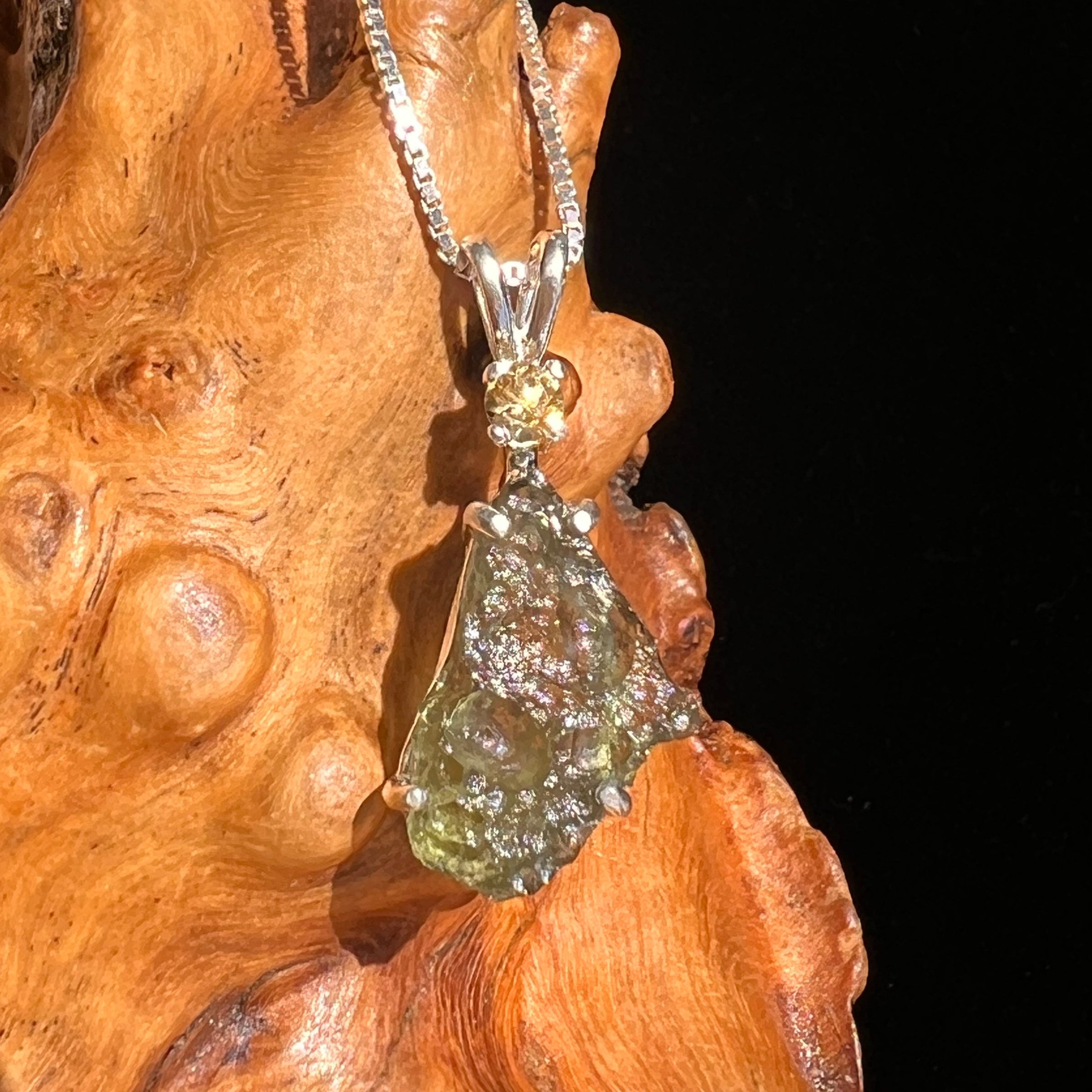 Moldavite & Citrine Necklace Sterling Silver #6677-Moldavite Life