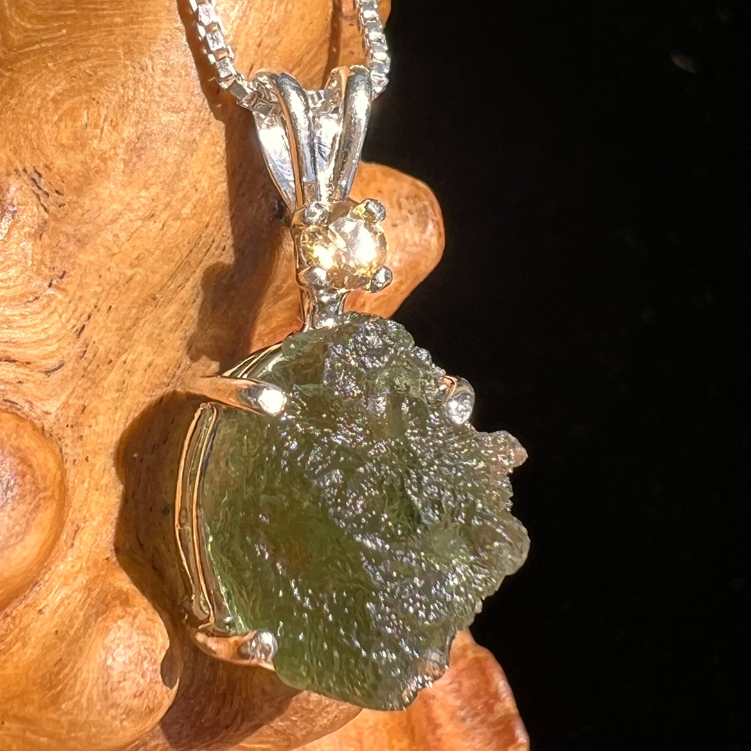 Moldavite & Citrine Necklace Sterling Silver #6679-Moldavite Life