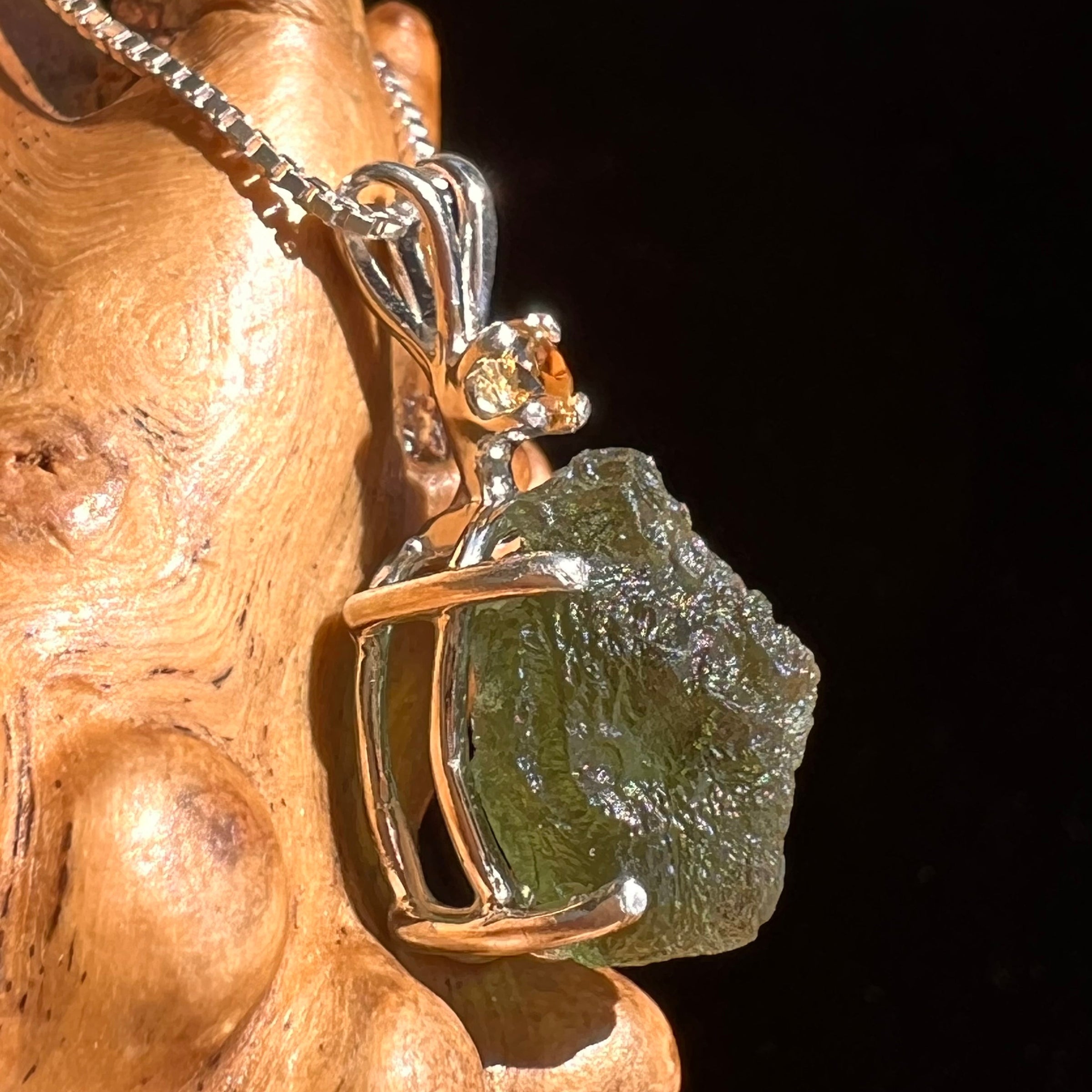 Moldavite & Citrine Necklace Sterling Silver #6679-Moldavite Life