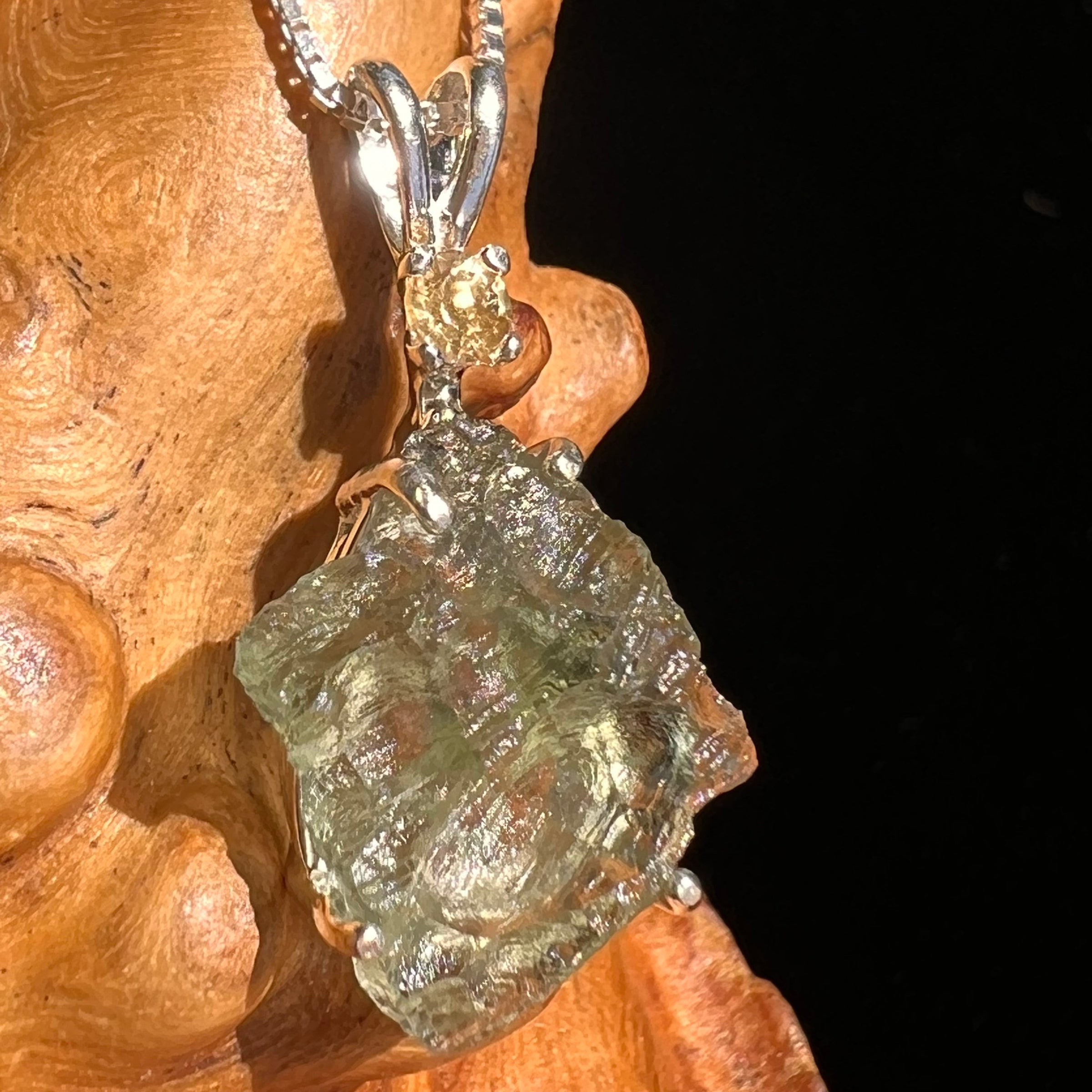 Moldavite & Citrine Necklace Sterling Silver #6680-Moldavite Life