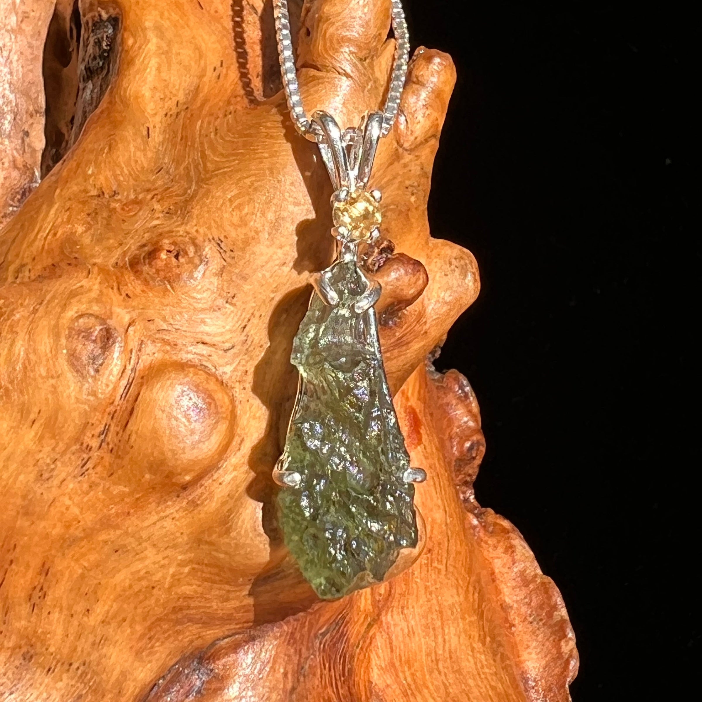 Moldavite & Citrine Necklace Sterling Silver #6681-Moldavite Life