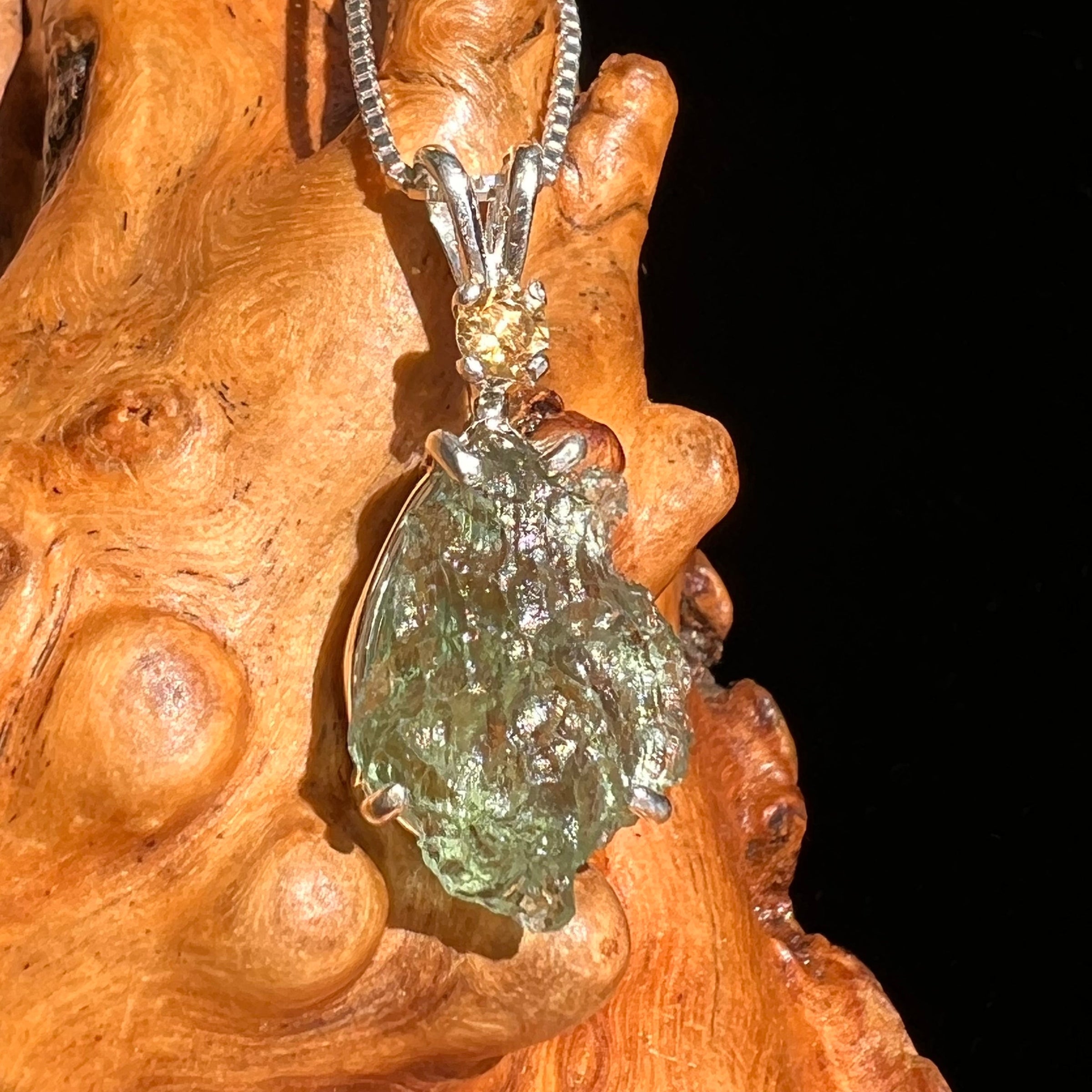 Moldavite & Citrine Necklace Sterling Silver #6682-Moldavite Life