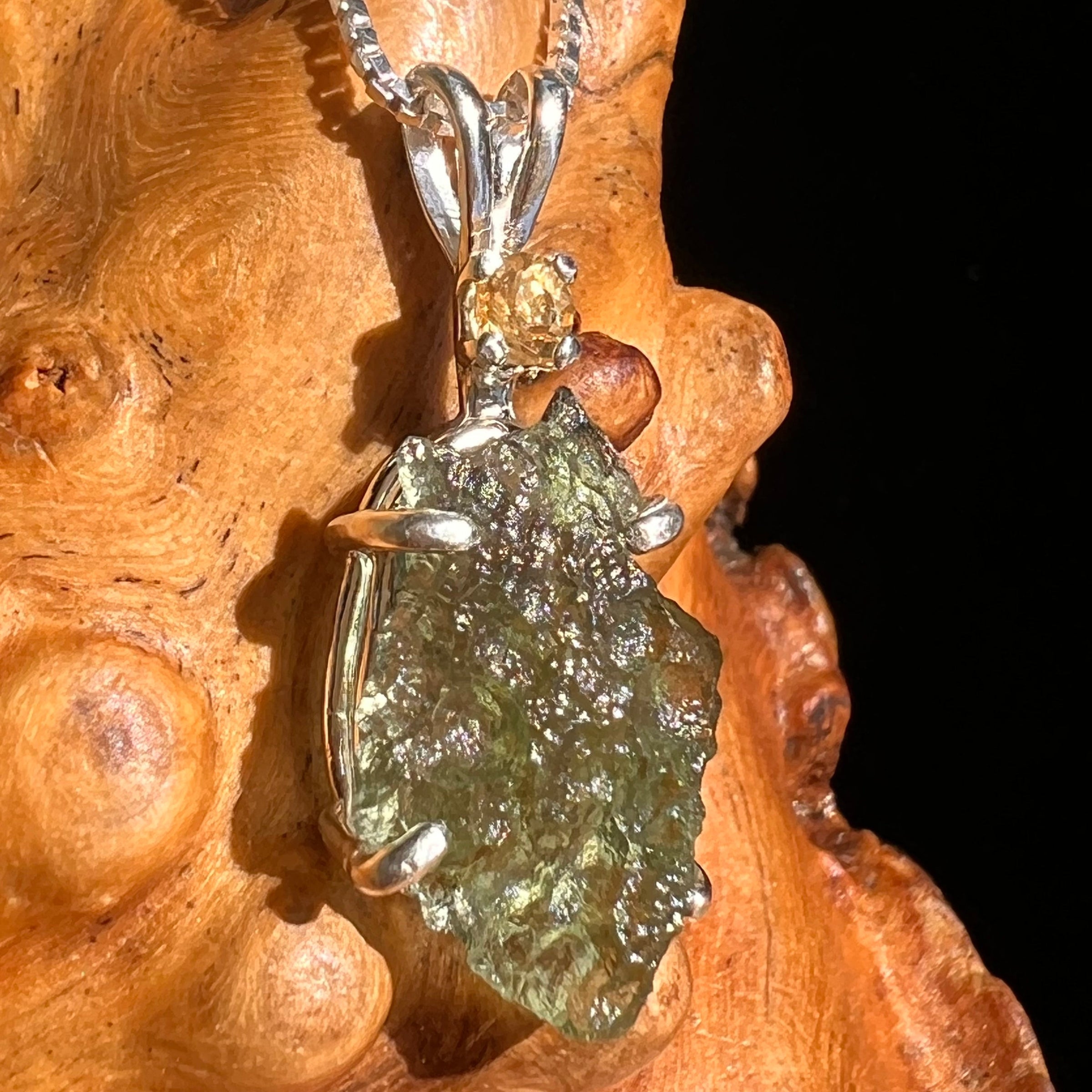 Moldavite & Citrine Necklace Sterling Silver #6684-Moldavite Life