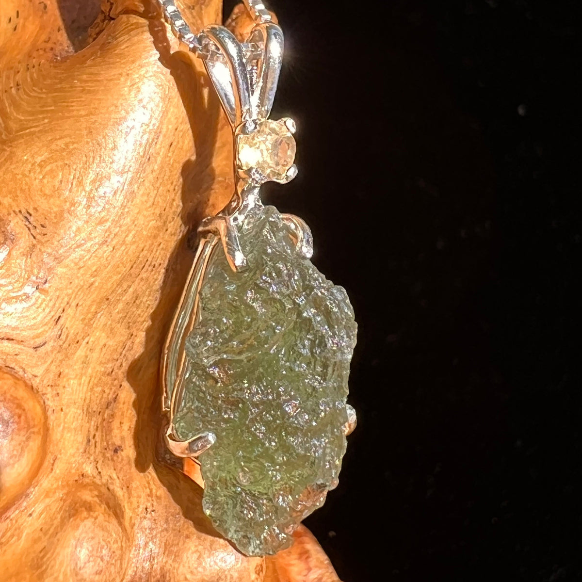 Moldavite & Citrine Necklace Sterling Silver #6685-Moldavite Life