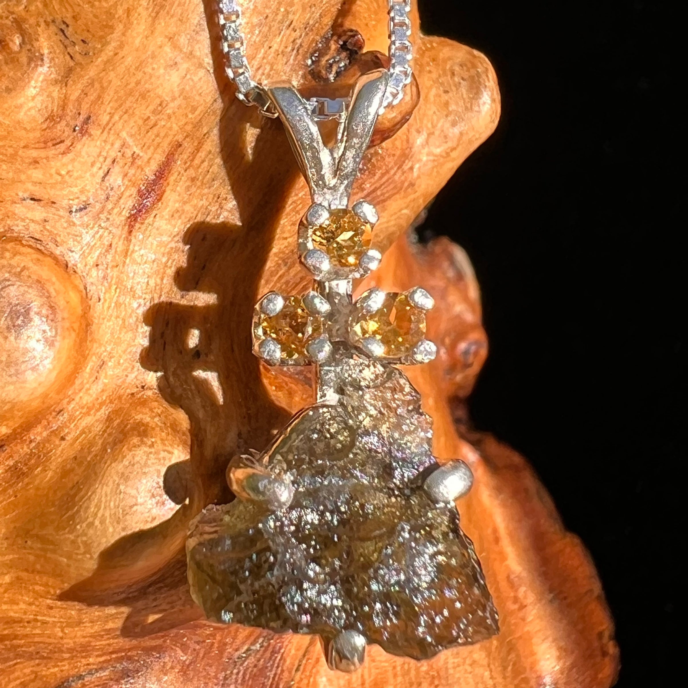 Moldavite & Citrine Necklace Sterling Silver #7279-Moldavite Life