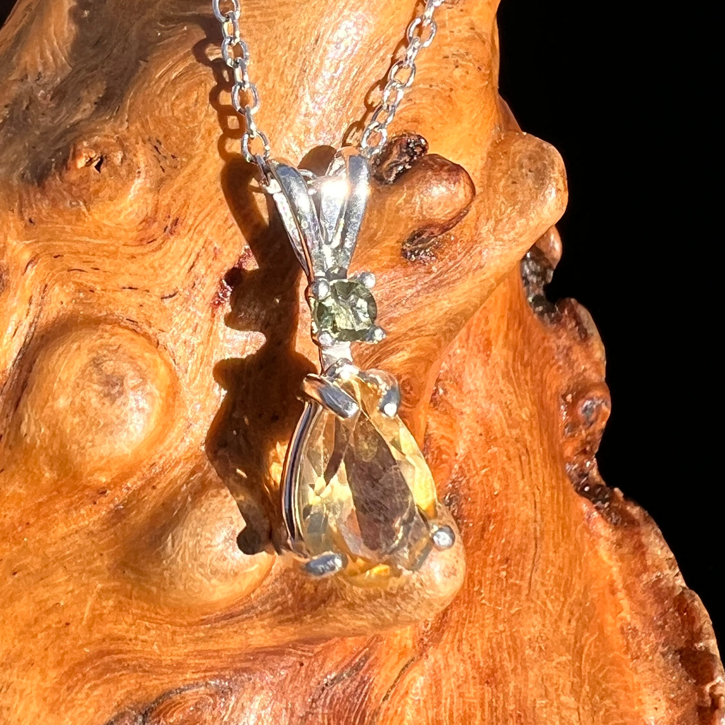 Moldavite & Citrine Necklace Sterling Silver #8188-Moldavite Life