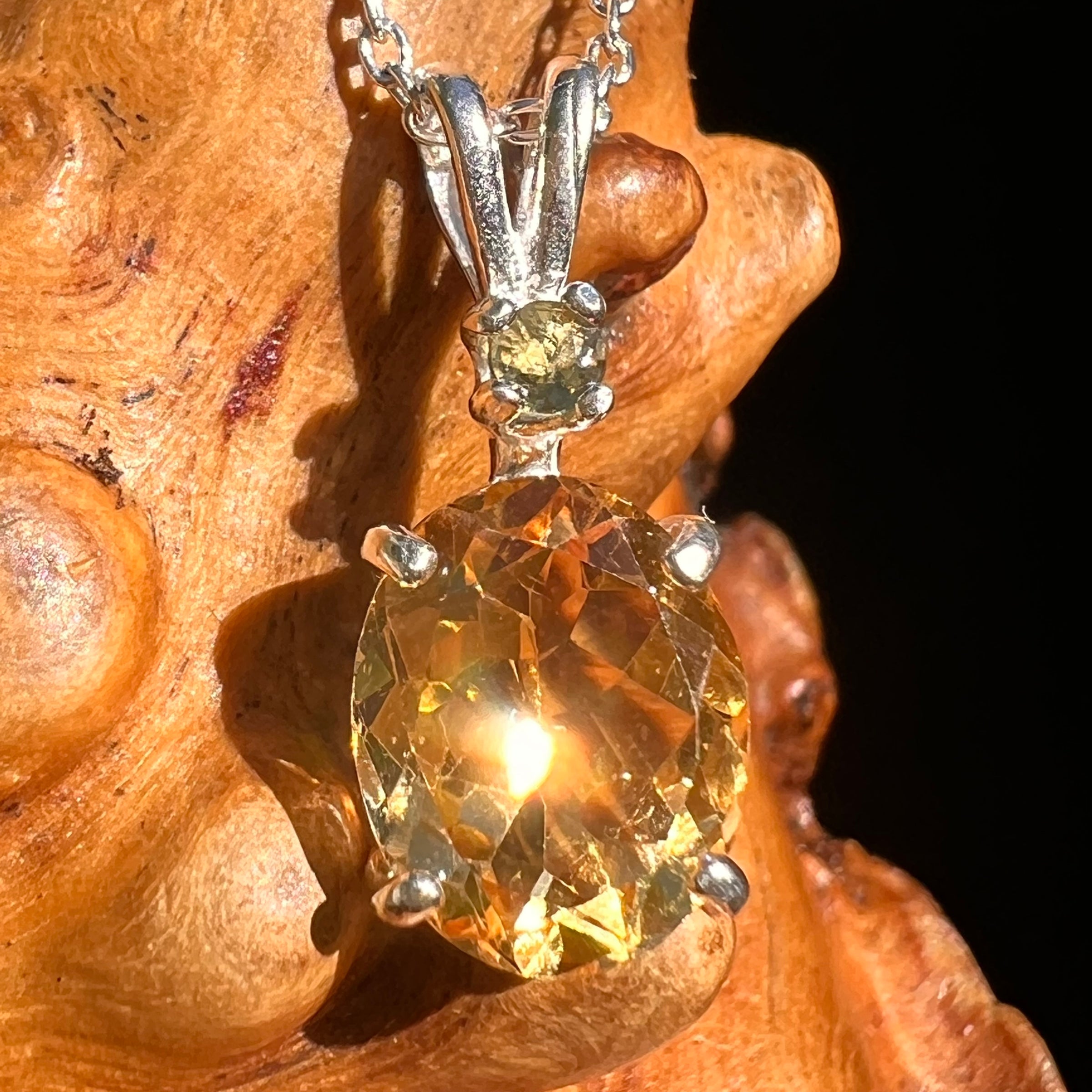Moldavite & Citrine Necklace Sterling Silver #8493-Moldavite Life