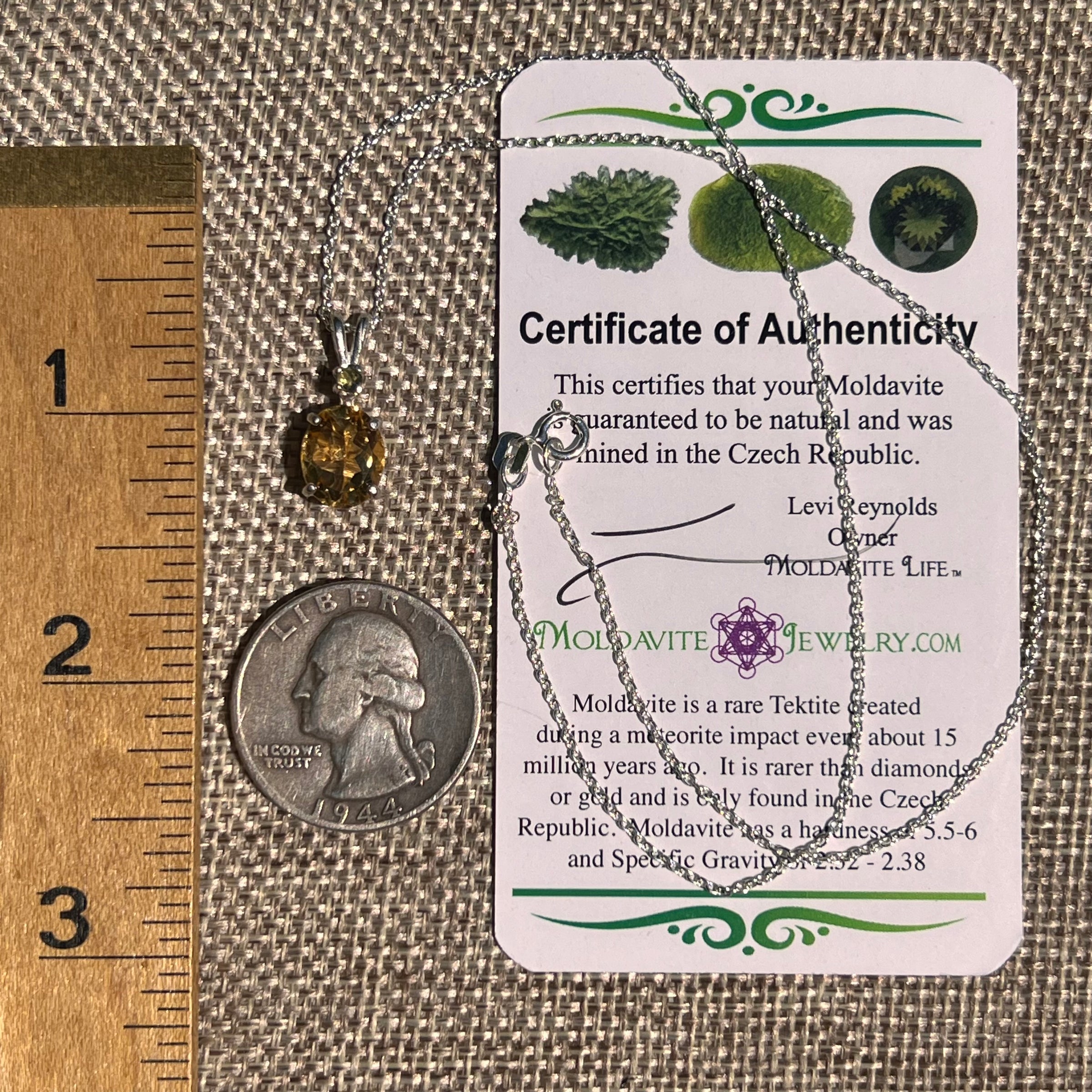 Moldavite & Citrine Necklace Sterling Silver #8493-Moldavite Life