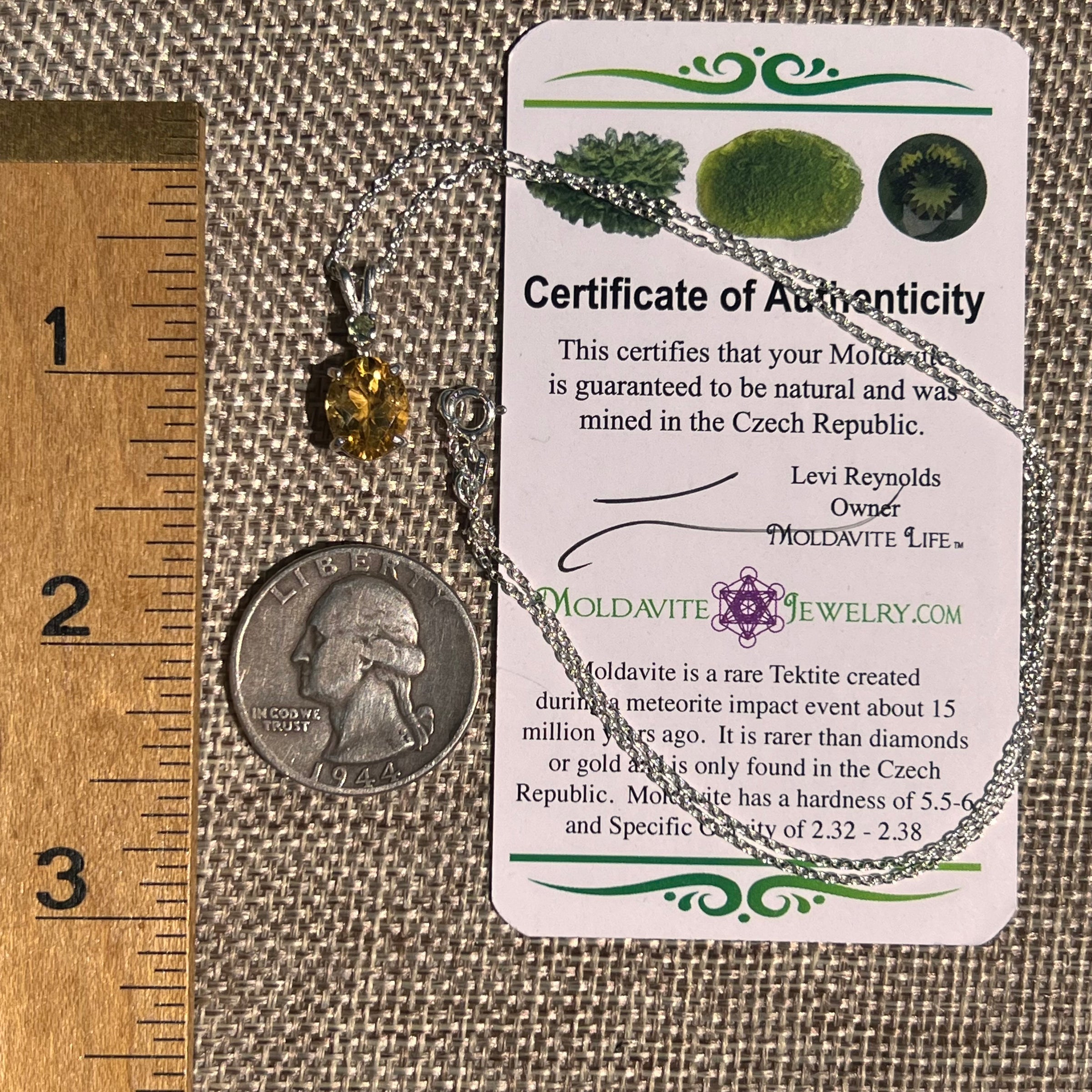 Moldavite & Citrine Necklace Sterling Silver #8494-Moldavite Life