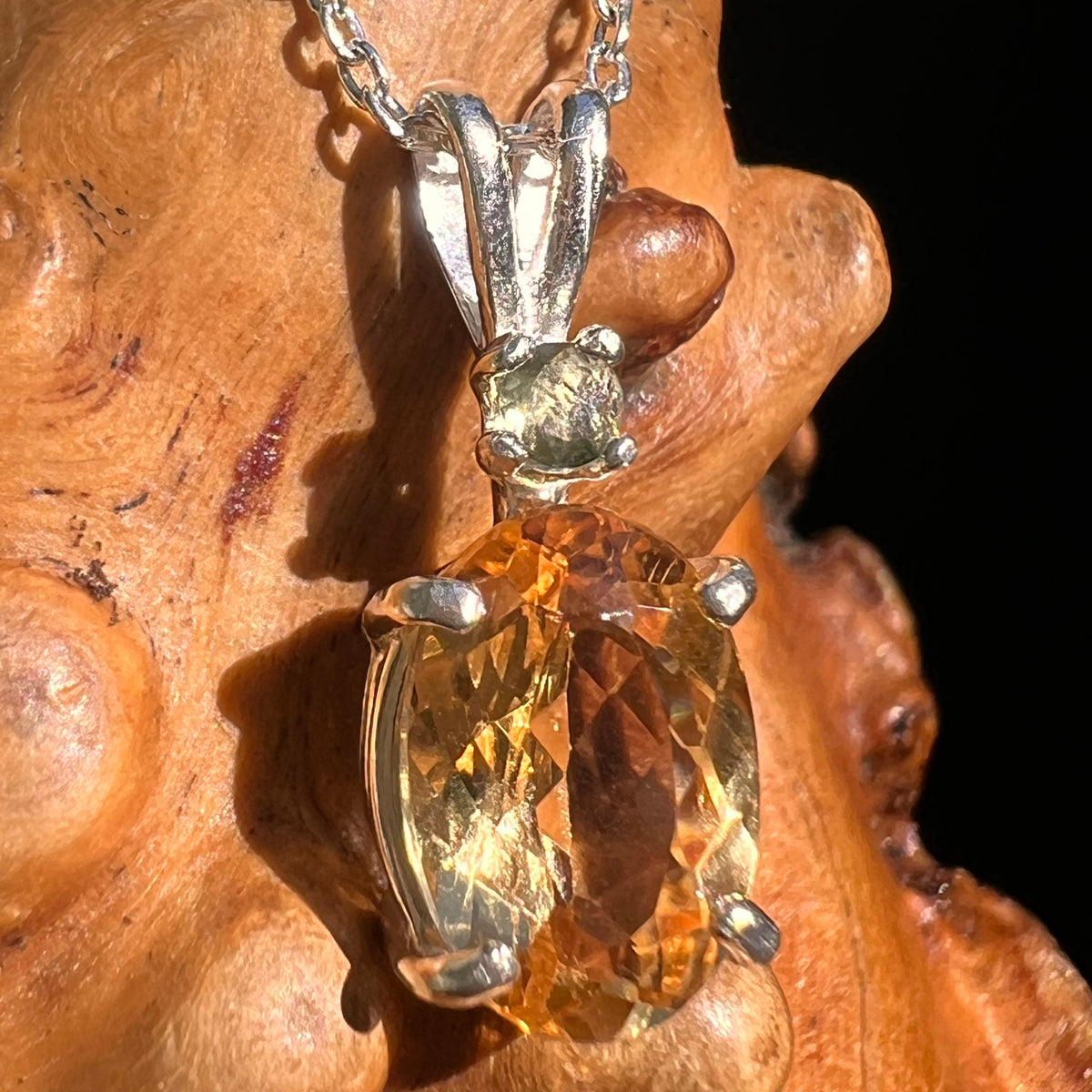 Moldavite & Citrine Necklace Sterling Silver #8495-Moldavite Life