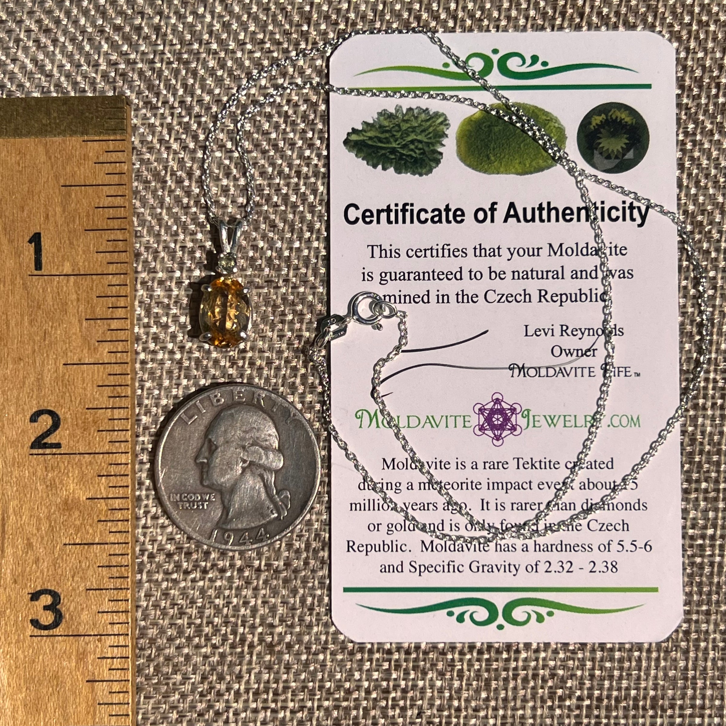 Moldavite & Citrine Necklace Sterling Silver #8495-Moldavite Life