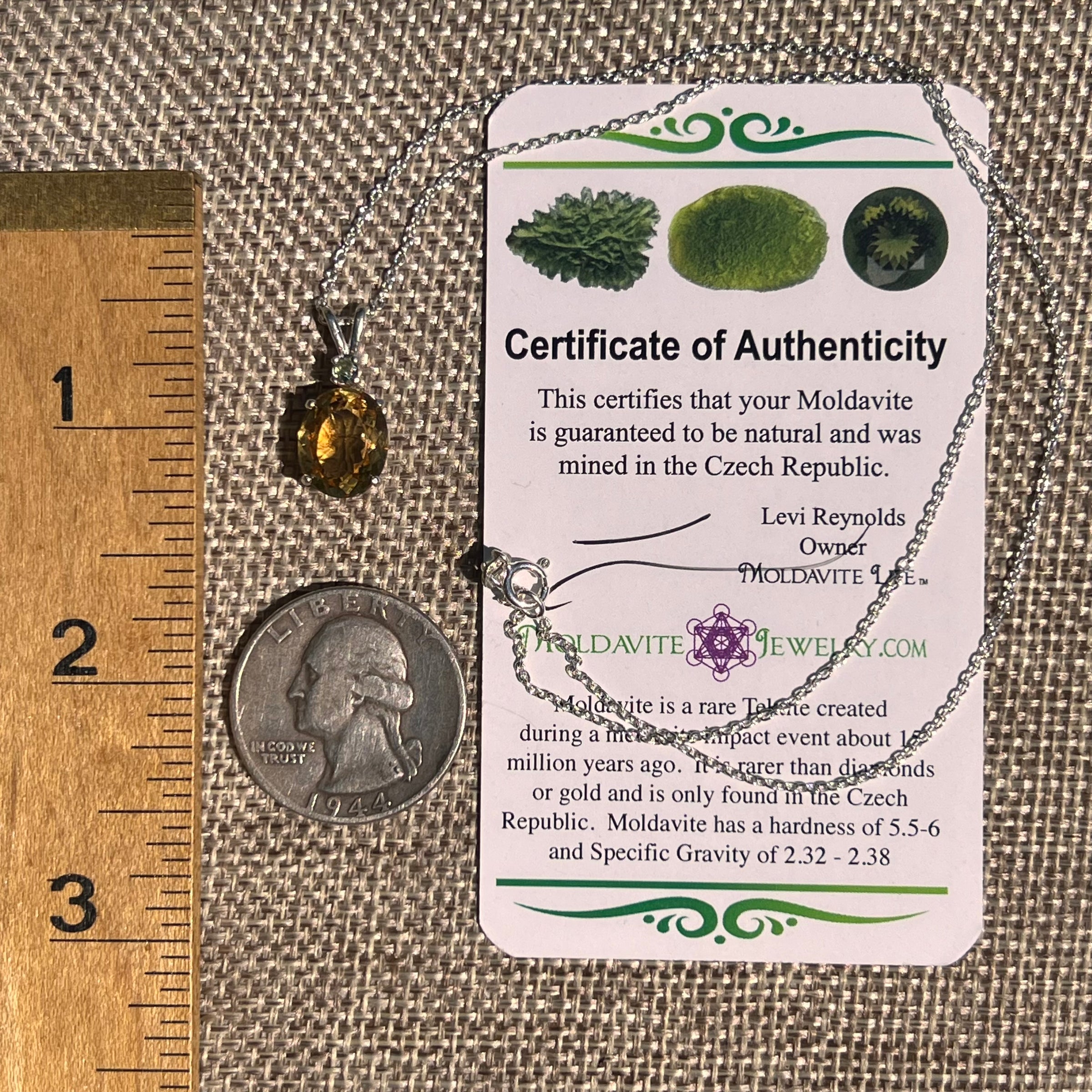 Moldavite & Citrine Necklace Sterling Silver #8496-Moldavite Life