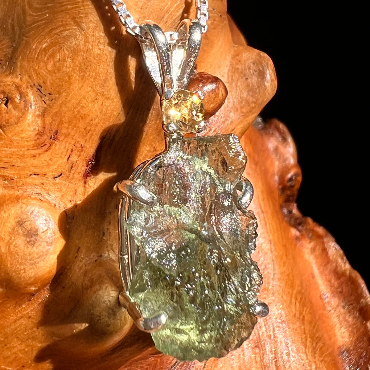 Moldavite & Citrine Necklace Sterling Silver #8791-Moldavite Life