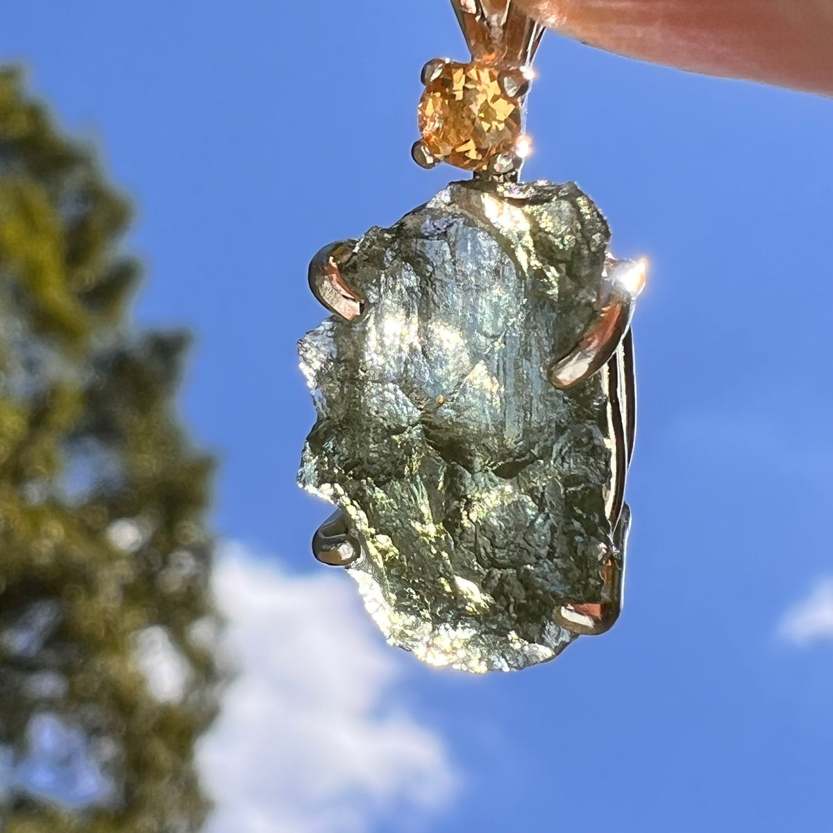 Moldavite & Citrine Necklace Sterling Silver #8791-Moldavite Life