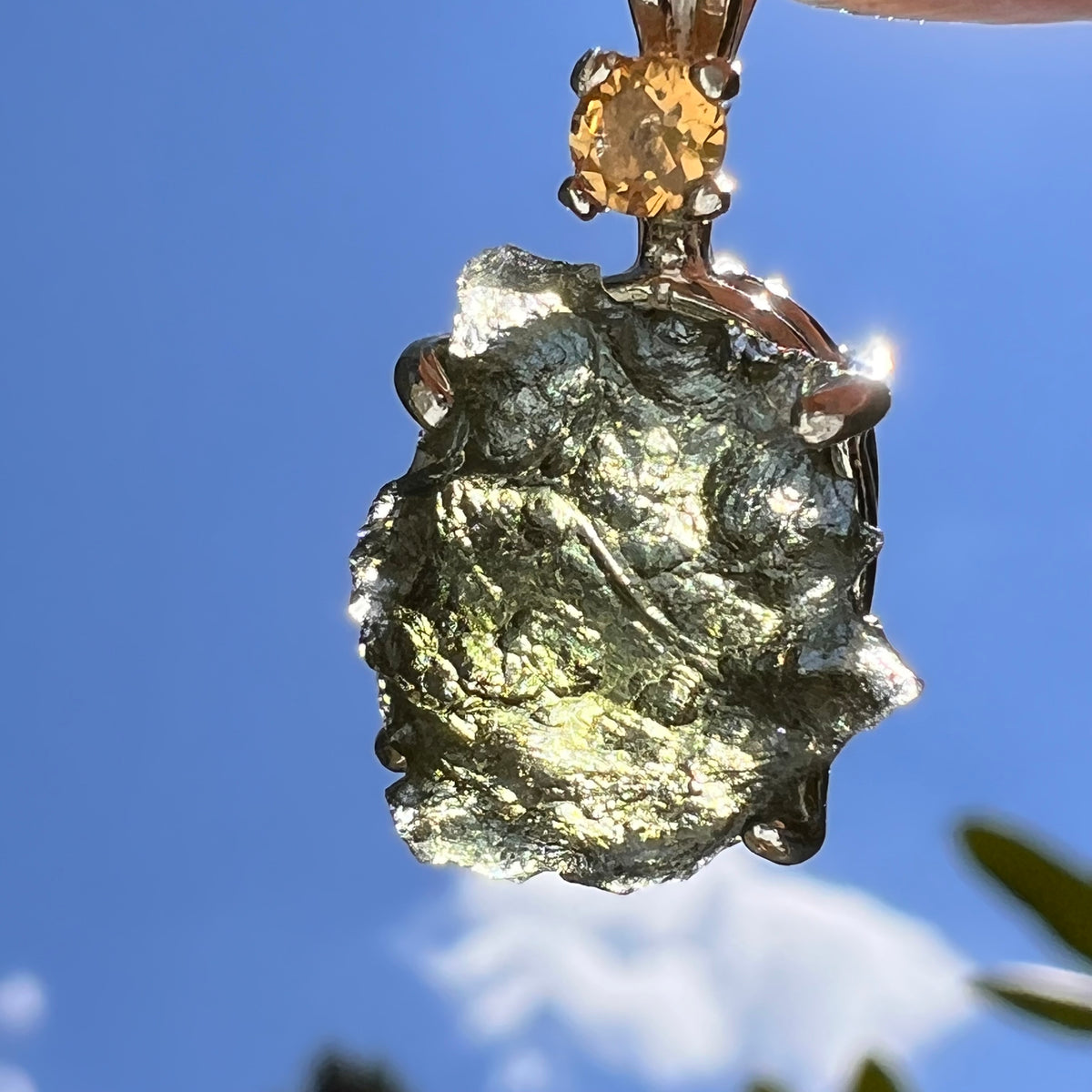 Moldavite & Citrine Necklace Sterling Silver #8792-Moldavite Life