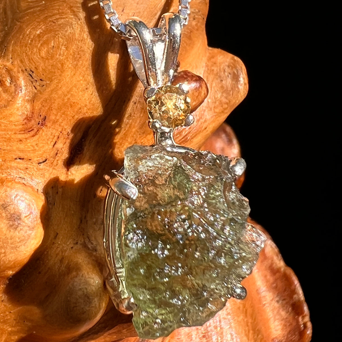 Moldavite & Citrine Necklace Sterling Silver #8792-Moldavite Life