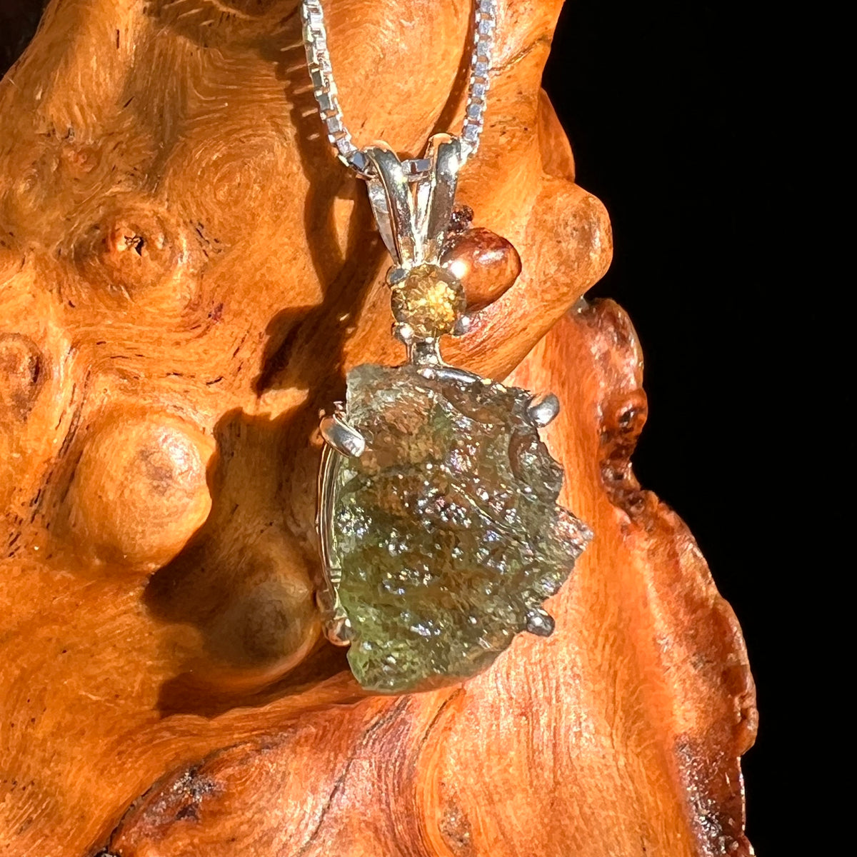 Moldavite & Citrine Necklace Sterling Silver #8792-Moldavite Life