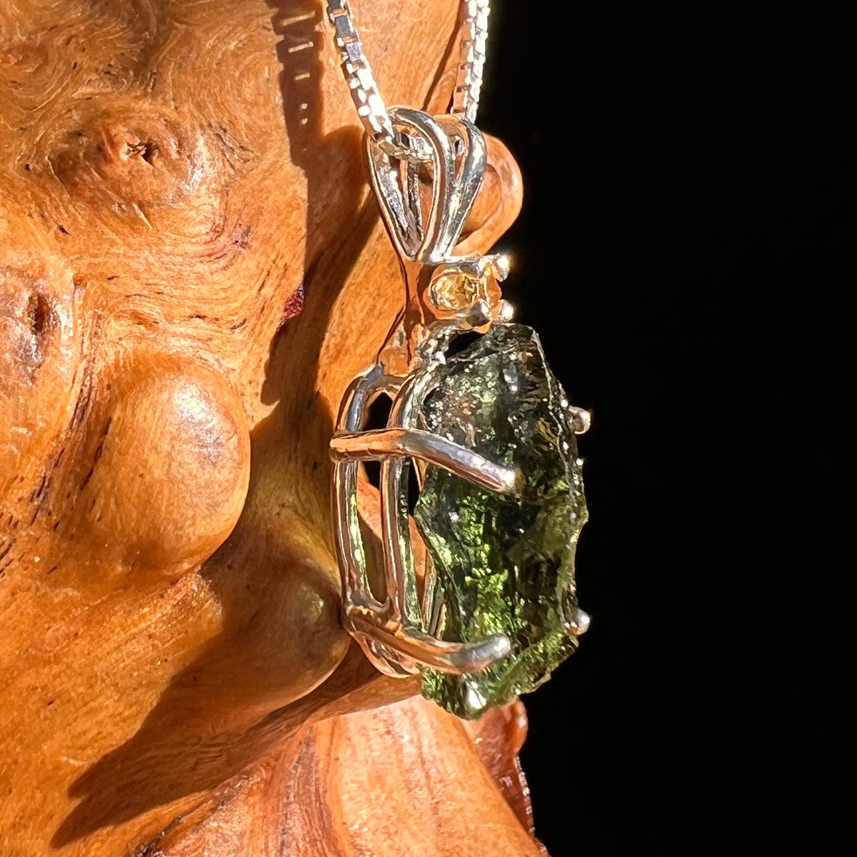 Moldavite & Citrine Necklace Sterling Silver #8793-Moldavite Life