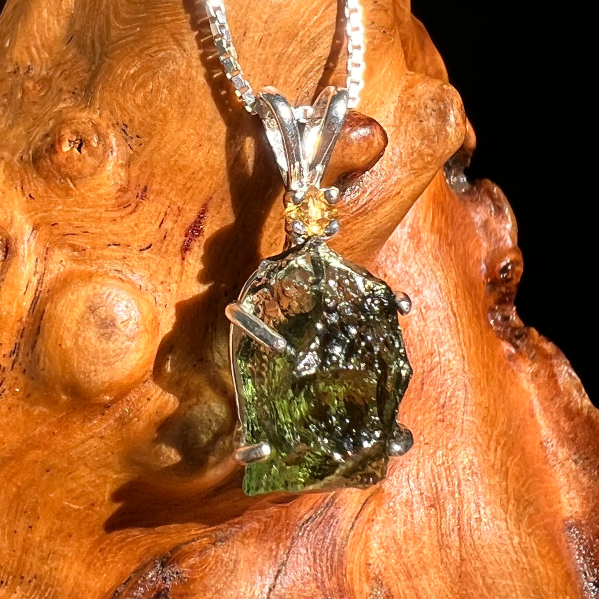 Moldavite & Citrine Necklace Sterling Silver #8793-Moldavite Life