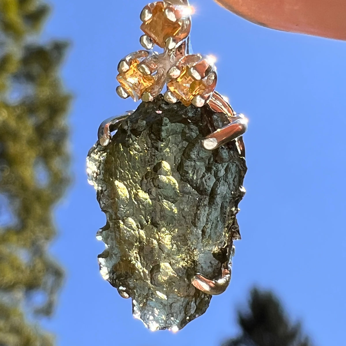 Moldavite & Citrine Necklace Sterling Silver #8794-Moldavite Life