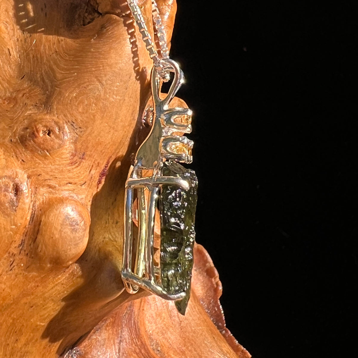 Moldavite & Citrine Necklace Sterling Silver #8794-Moldavite Life