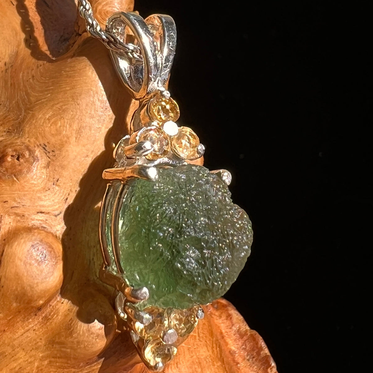 Moldavite & Citrine Pendant Sterling Silver #6686-Moldavite Life