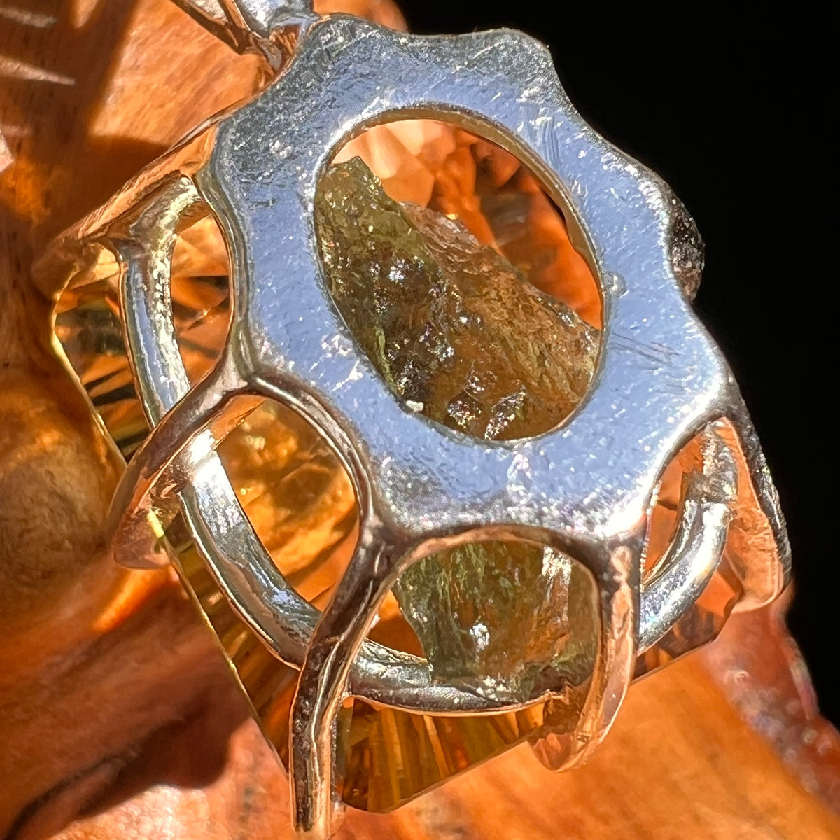 Moldavite & Citrine Pendant Sterling Silver "Hidden Gem" #8965-Moldavite Life