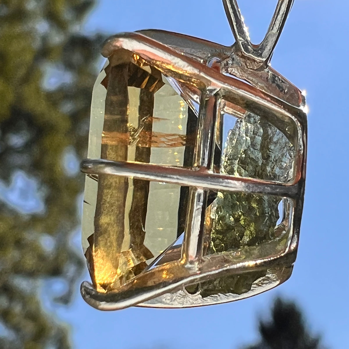 Moldavite & Citrine Pendant Sterling Silver "Hidden Gem" #8965-Moldavite Life