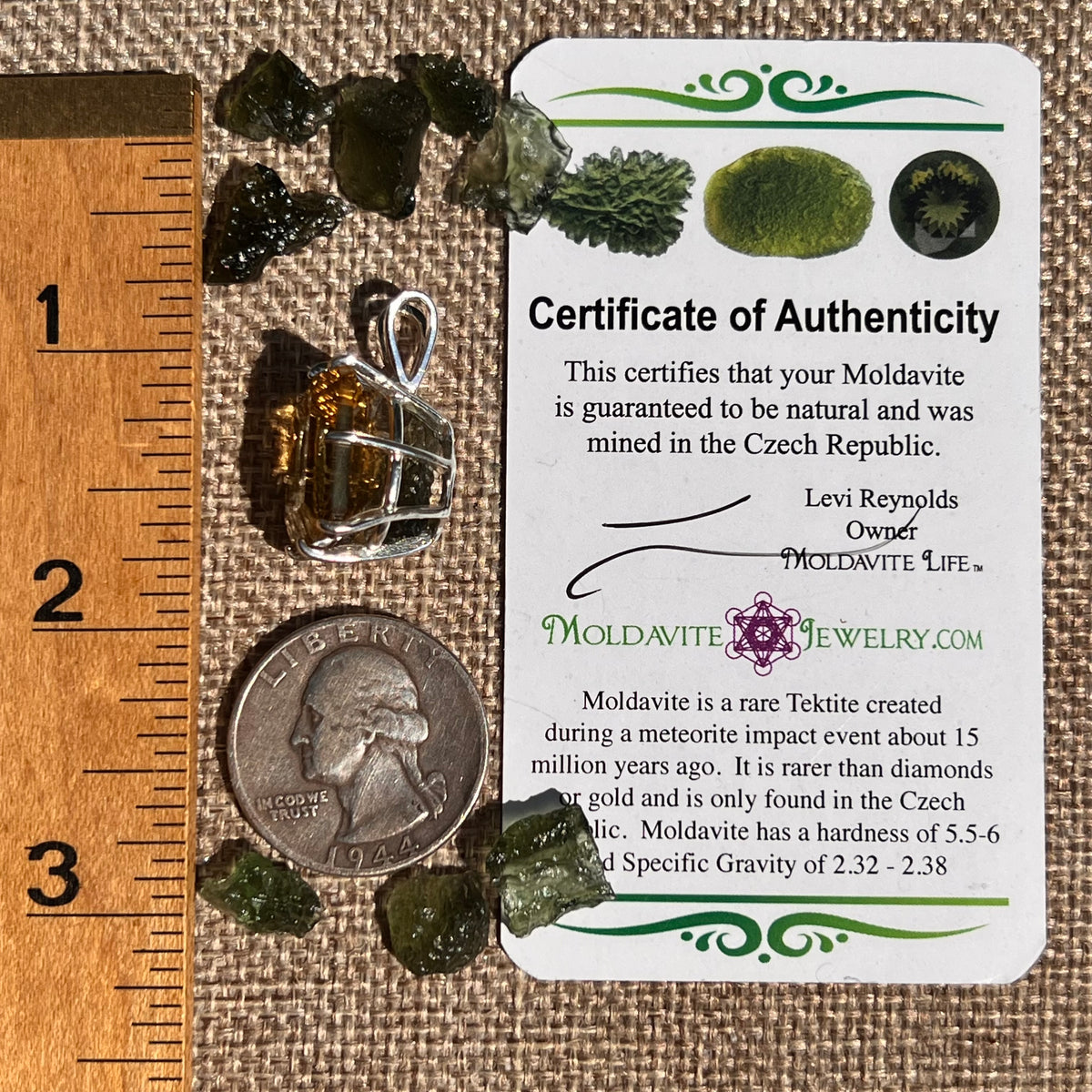 Moldavite & Citrine Pendant Sterling Silver "Hidden Gem" #8965-Moldavite Life