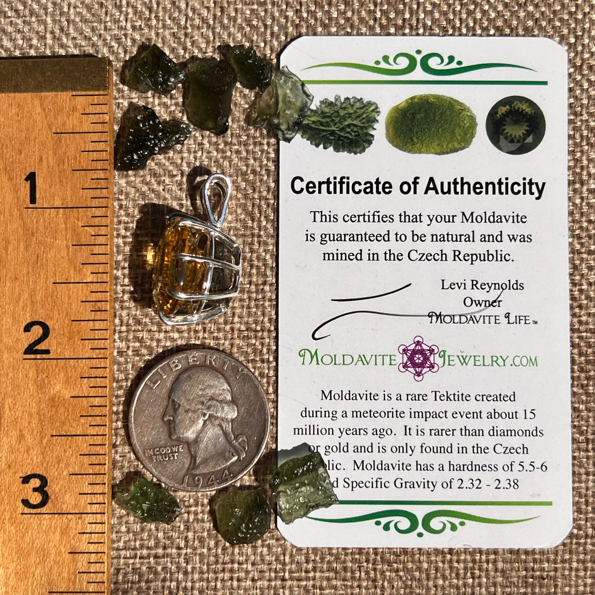 Moldavite & Citrine Pendant Sterling Silver "Hidden Gem" #8966-Moldavite Life