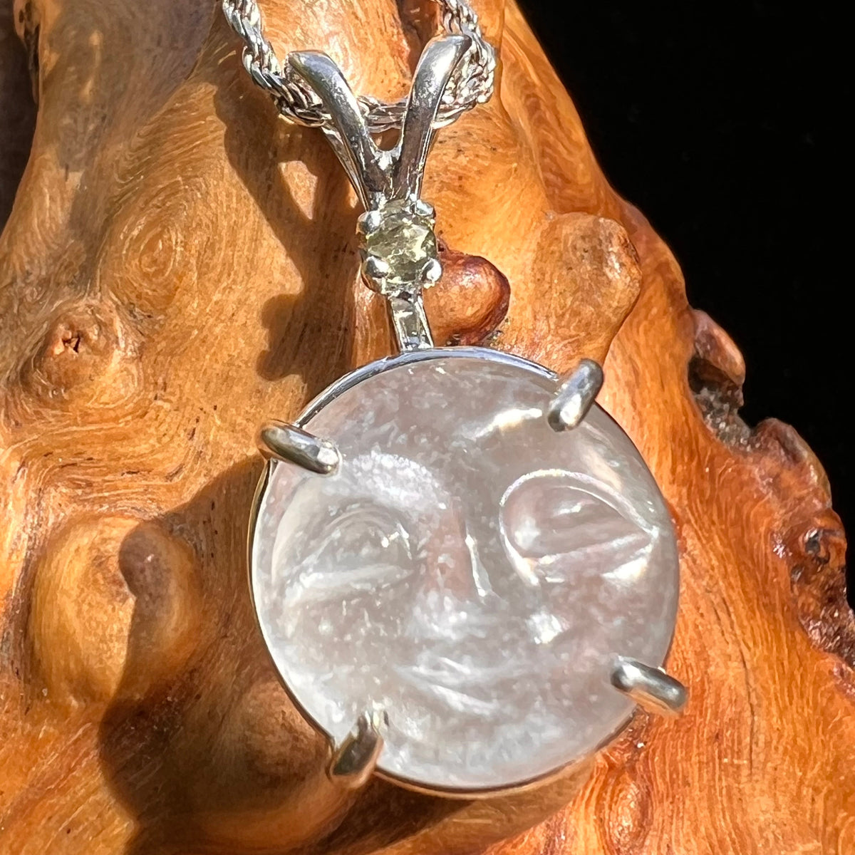 Moldavite & Full Moon Moonstone Necklace Silver #5228-Moldavite Life