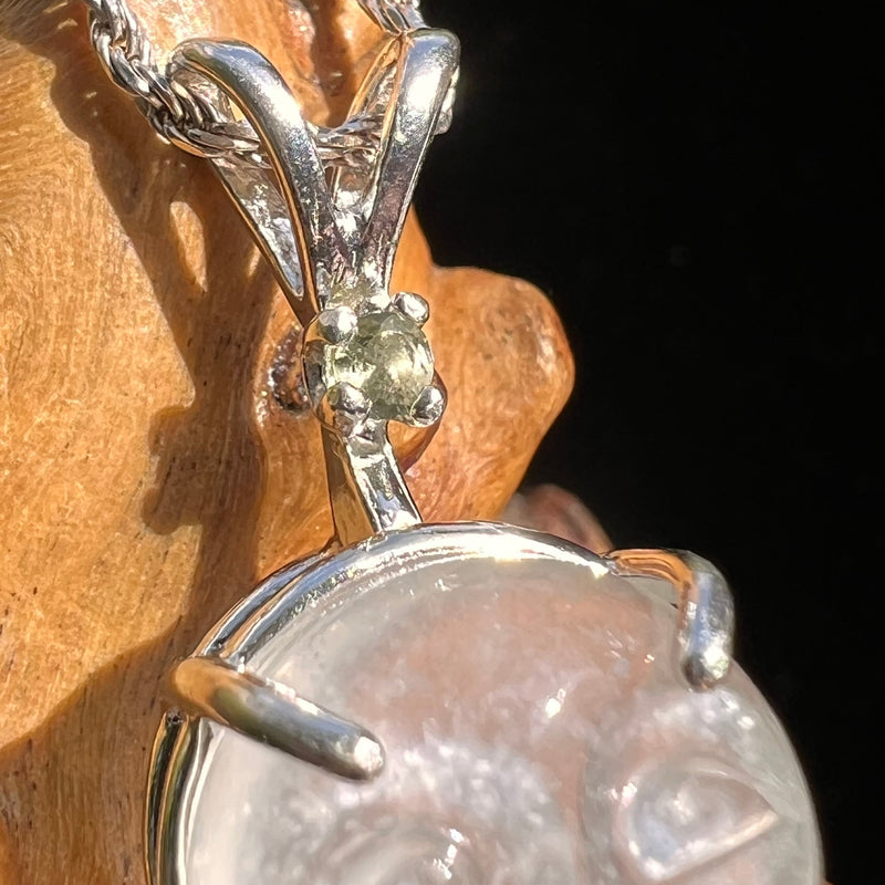 Moldavite & Full Moon Moonstone Necklace Silver #5228-Moldavite Life