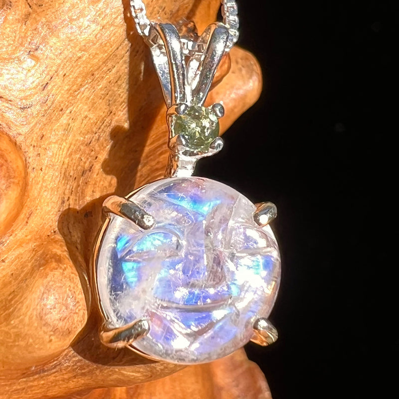 Moldavite & Full Moon Moonstone Necklace Sterling #6526