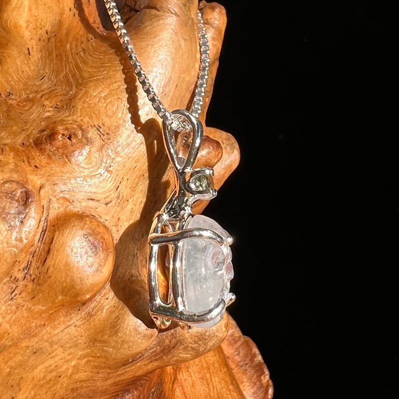 Moldavite & Full Moon Moonstone Necklace Sterling #6527