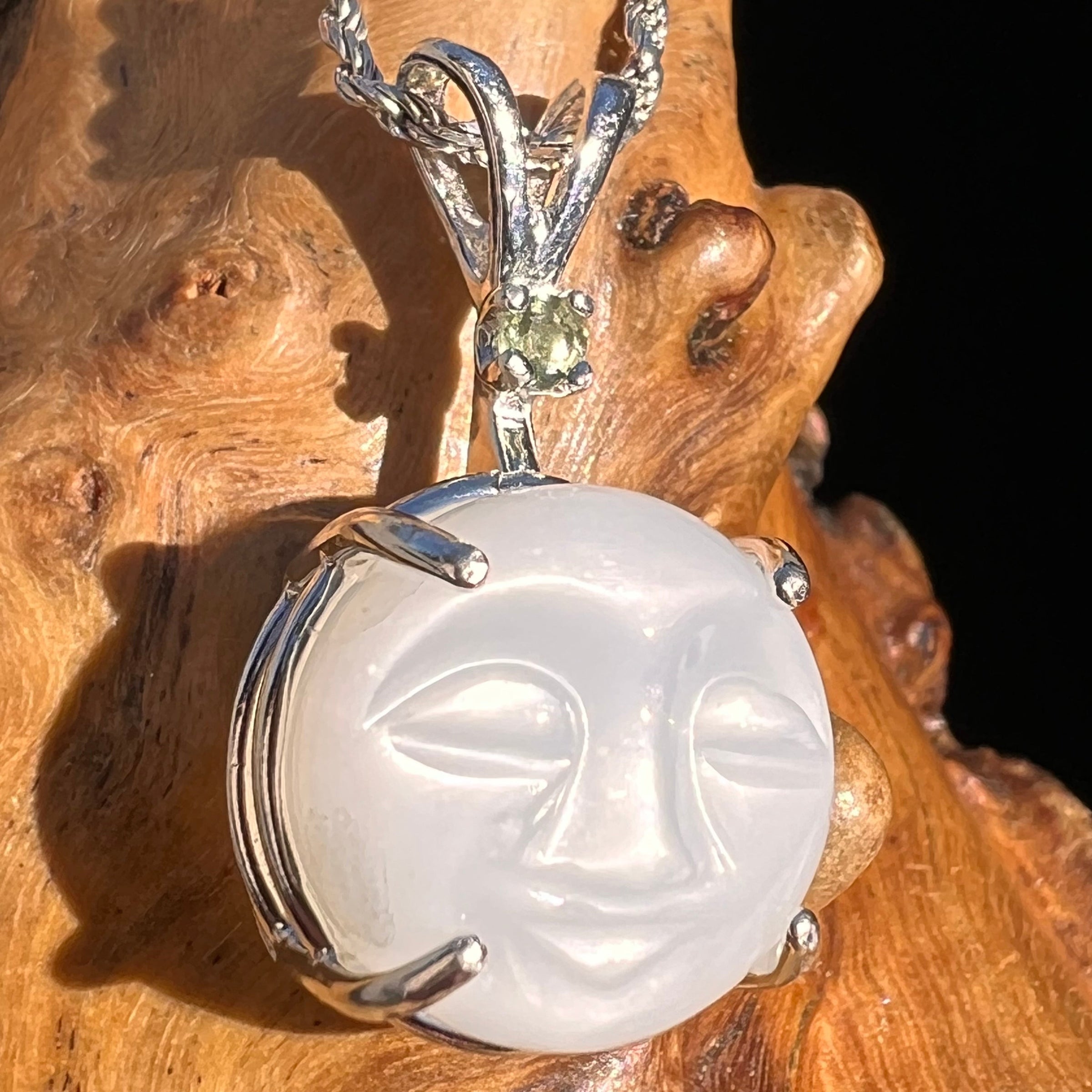 Moldavite & Full Moon Moonstone Pendant Silver #5031-Moldavite Life