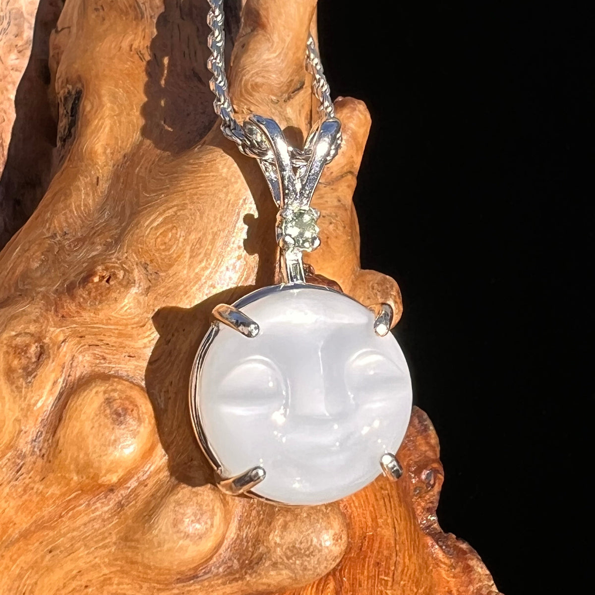 Moldavite & Full Moon Moonstone Pendant Silver #5032-Moldavite Life