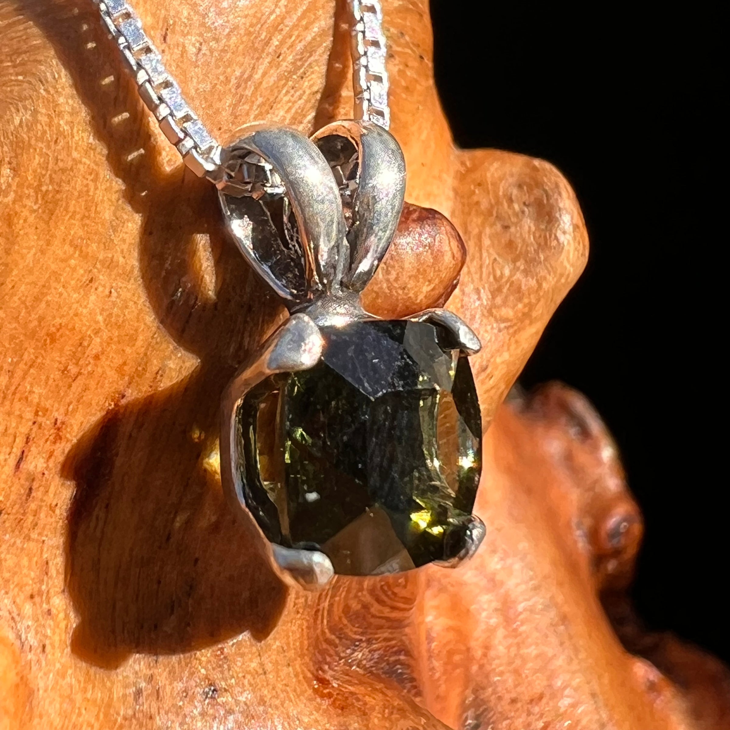 Moldavite Gem Necklace Sterling Silver #2585-Moldavite Life