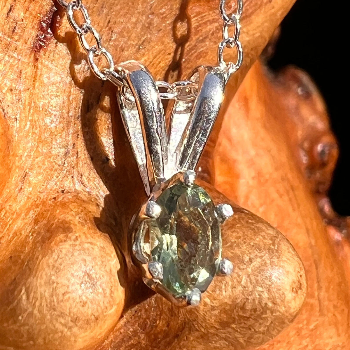 Moldavite Gem Necklace Sterling Silver #7302-Moldavite Life